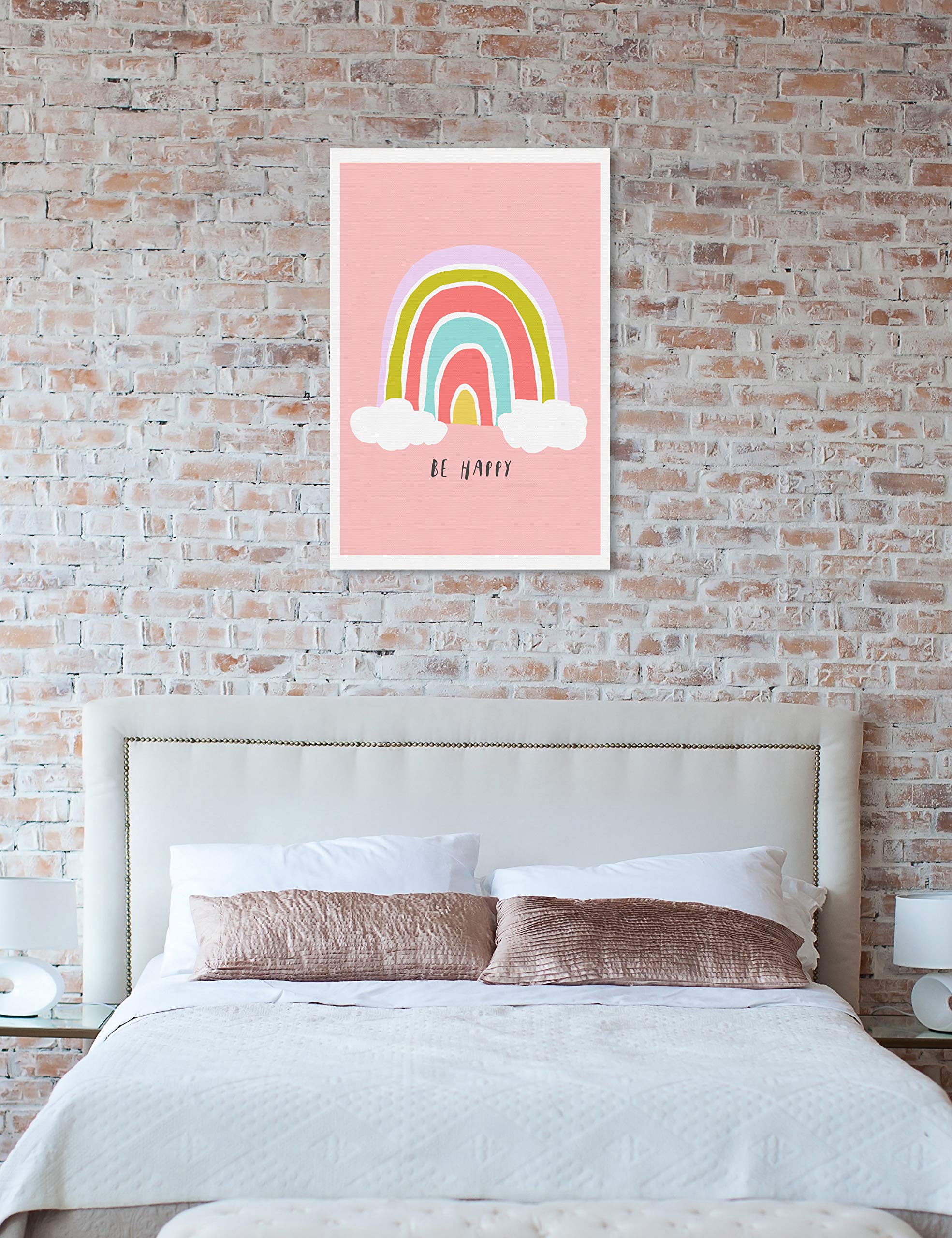 Oliver Gal Artist Co. 'Be Happy Rainbow' Typography Wall Art Canvas Print - 30