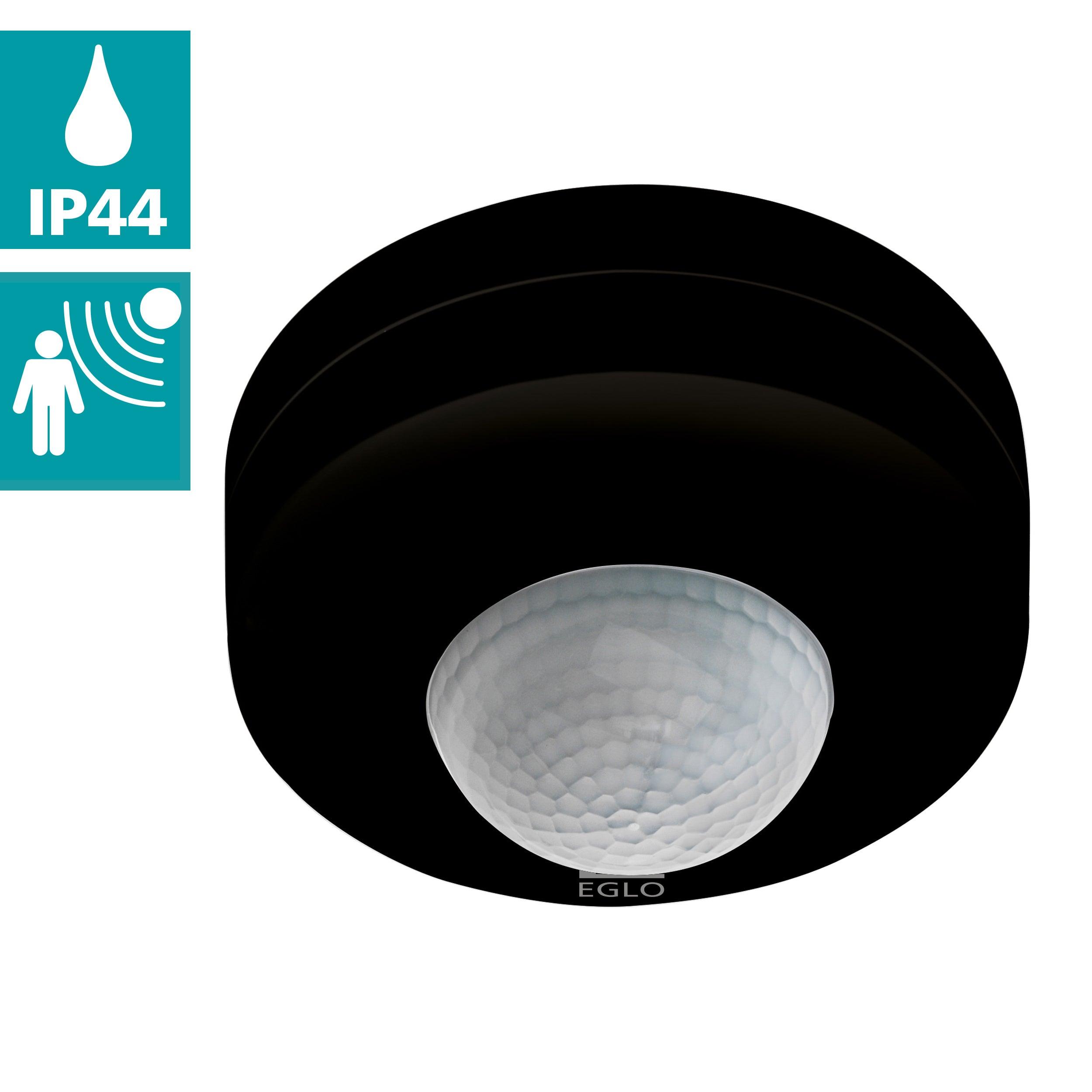 Eglo Detect Me 6 IP44 Black Round PIR Motion Sensor Light - Outdoor Security Lighting for Porch, Garage & Garden
