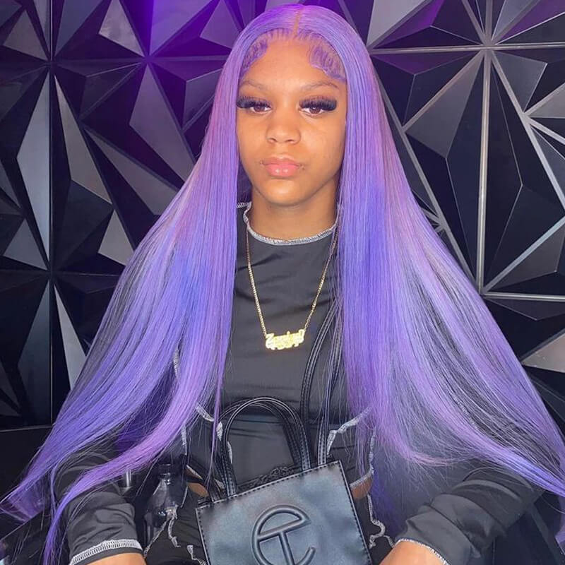 Eullair #613 Blonde Lavender Purple Pink Grey Straight Human Hair Wig with 13x4 Transparent Lace Frontal for Women | Perfect for Cosplay, Daily Wear & Special Occasions
