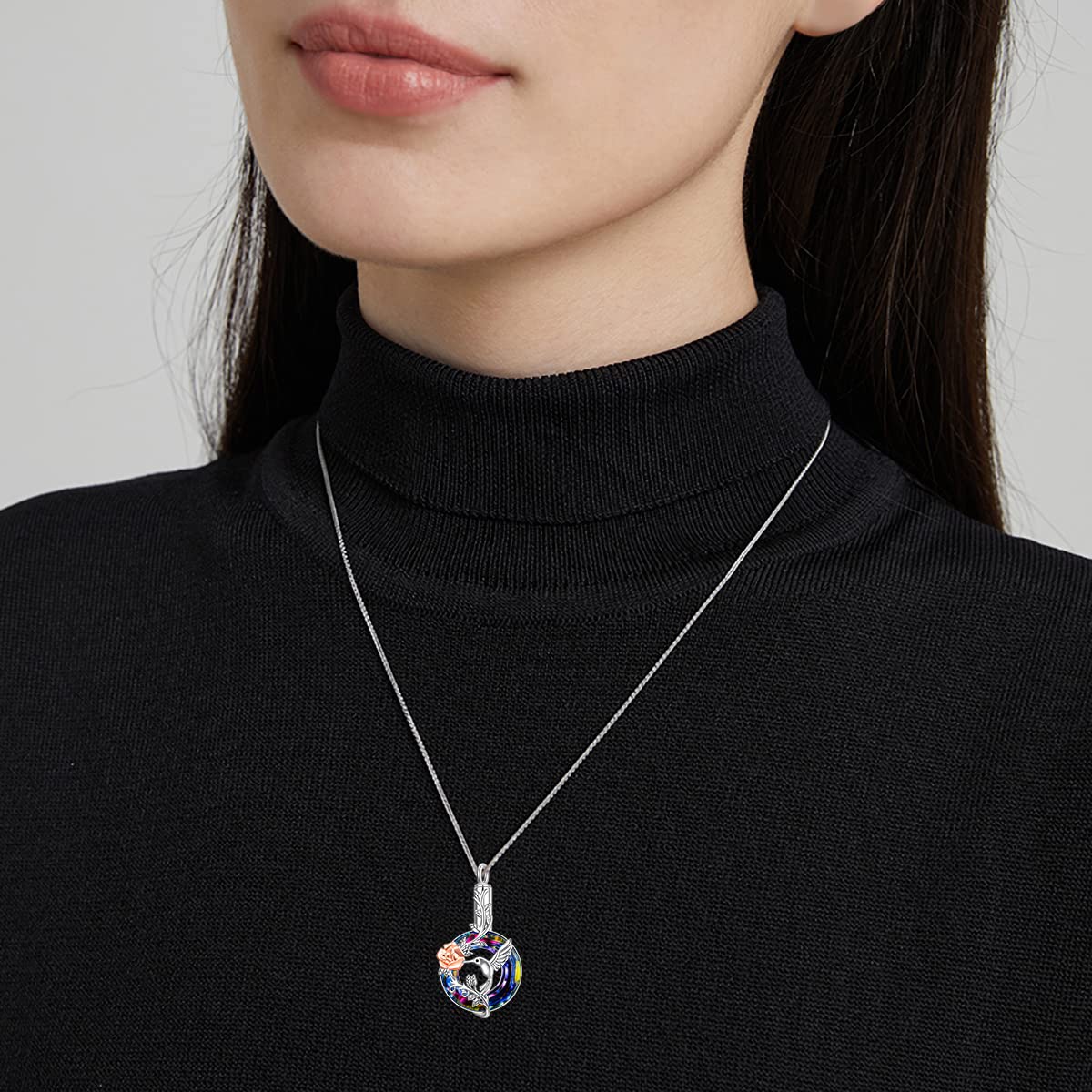 Sterling Silver Hummingbird Cremation Urn Necklace with Crystal - Memorial Jewelry for Ashes, Keepsake Pendant with Funnel Filler - Perfect Gift for Women & Girls to Honor Loved Ones (Funeral, Remembrance, Everyday Wear)
