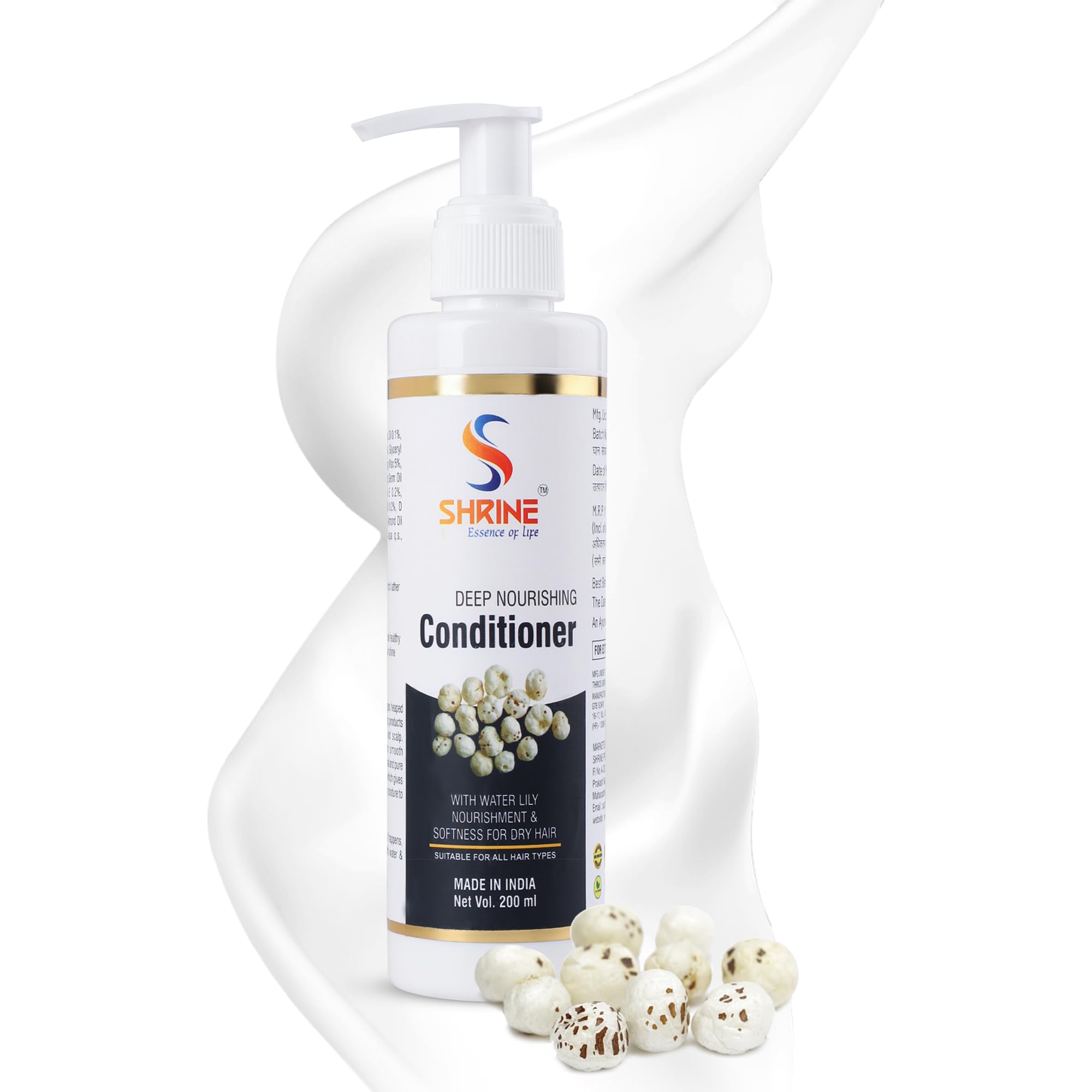 SHRINE Hair Conditioner with Water Lily Serum - Biotin & Silk Protein for Silky Smooth Hair - Deeply Moisturizes Dry Frizzy Hair - 200ml - Perfect for Daily Hair Care & Salon-Quality Results at Home