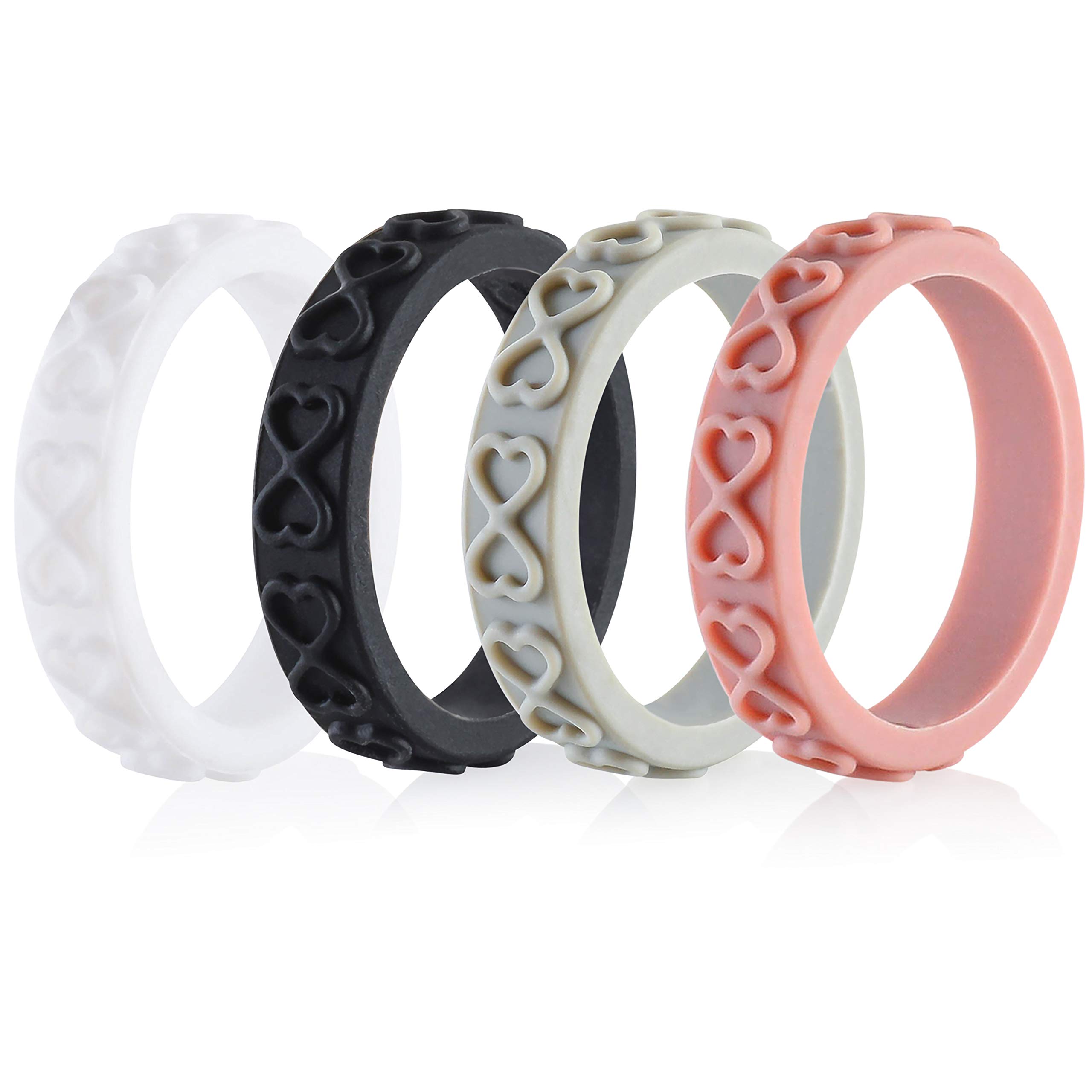 Stackable Silicone Wedding Rings for Women - 4 Pack Comfortable & Durable Silicone Bands for Athletes, Nurses, Military & Active Lifestyles - Pink, Gray, White, Black - Perfect for Gym, Work, Travel & Everyday Wear