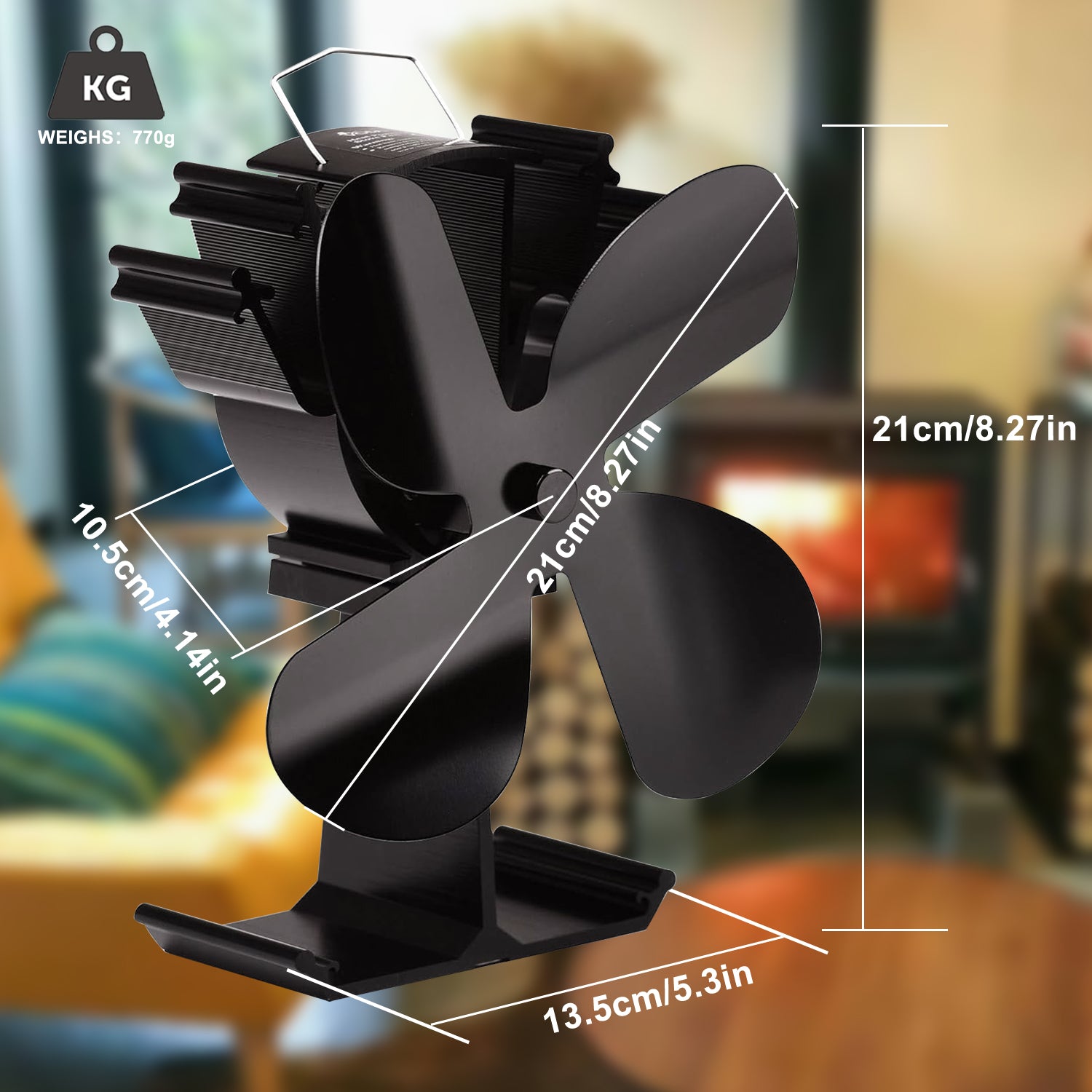 4 Blade Stove Fan VDSF614B - Eco-Friendly Heat Powered Stove Fan for Wood Burning Stoves & Fireplaces - Perfect for Energy Efficiency & Even Heat Distribution in Living Rooms, Cabins & RV Camping