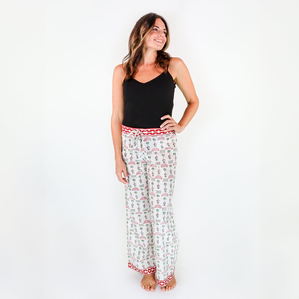 Festive Christmas Topiary Print Pajama Pants for Women - Cozy Holiday Lounge Pants with Elastic Waistband - Perfect for Christmas Morning, Winter Lounging & Gift Giving