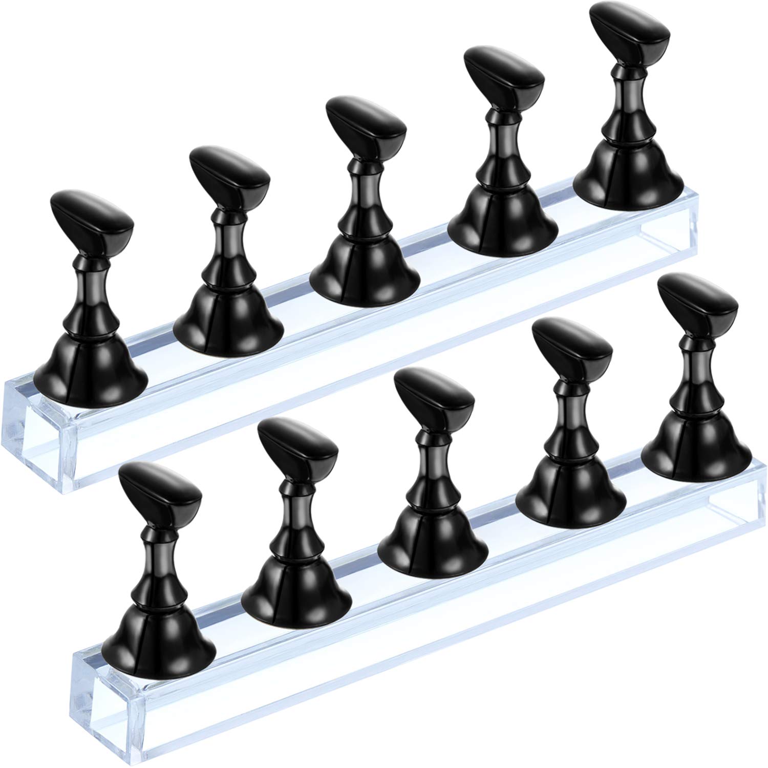 Blulu 2 Sets Magnetic Acrylic Nail Display Stand - Press on Nails Practice Holder for DIY Nail Art, False Nails & Manicure Tools - Perfect for Home Salon, Nail Artists & Beginners (Black)