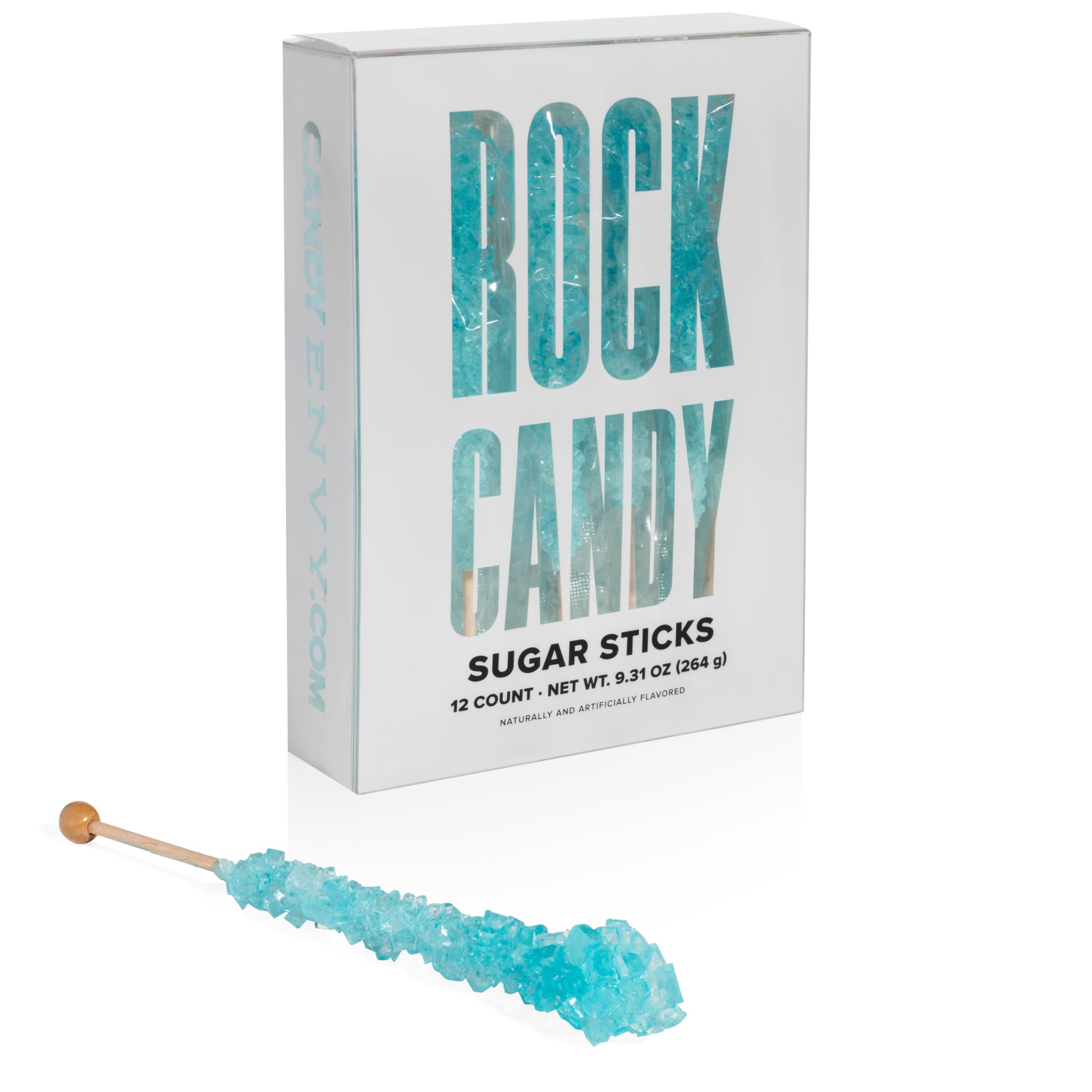 Light Blue Rock Candy Sugar Sticks - Cotton Candy Flavored - 12 Individually Wrapped - Perfect for Birthday Parties, Baby Showers & Dessert Decorations