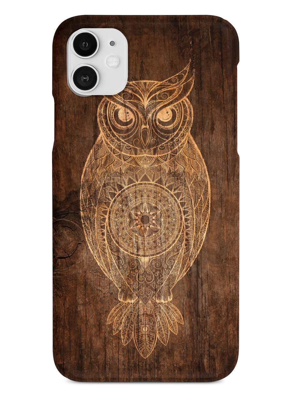 **Inspired Cases - Premium 3D Textured Protective Phone Case Compatible with iPhone 12 - Faux Wooden Mandala Owl Design (White) - Durable & Stylish Cover for Everyday Use**