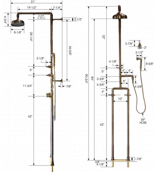 Premium Floor Mount Exposed Shower System with Rainfall Showerhead & Handheld Shower - Perfect for Modern Bathroom Renovations and Spa-Like Shower Experiences