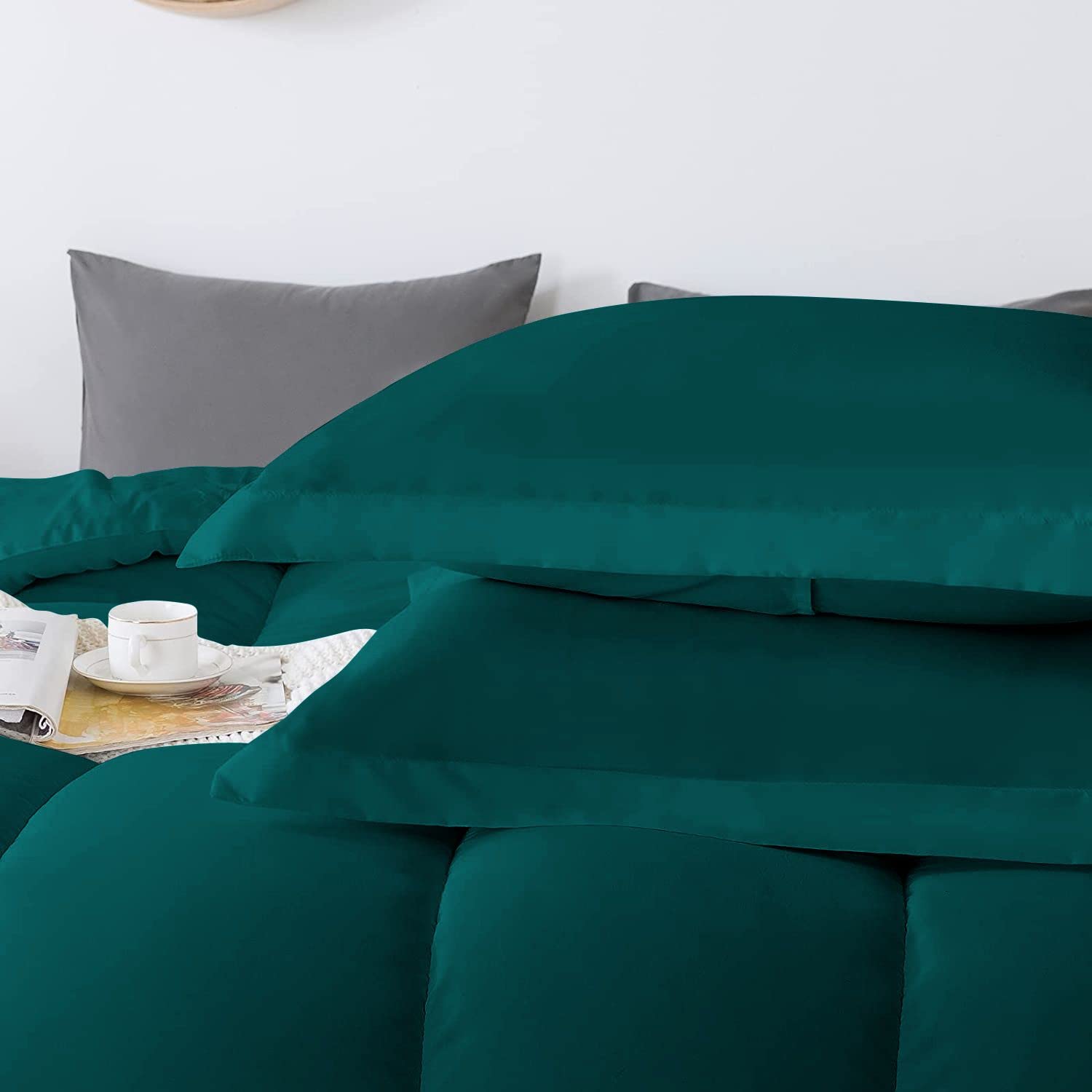 5-Piece Straight Line Pattern Comforter Set - 450 GSM All-Season 1000 Thread Count 100% Egyptian Cotton - Full/Queen Size Teal Blue - Luxury Bedding for Master Bedroom, Guest Room & Dorm