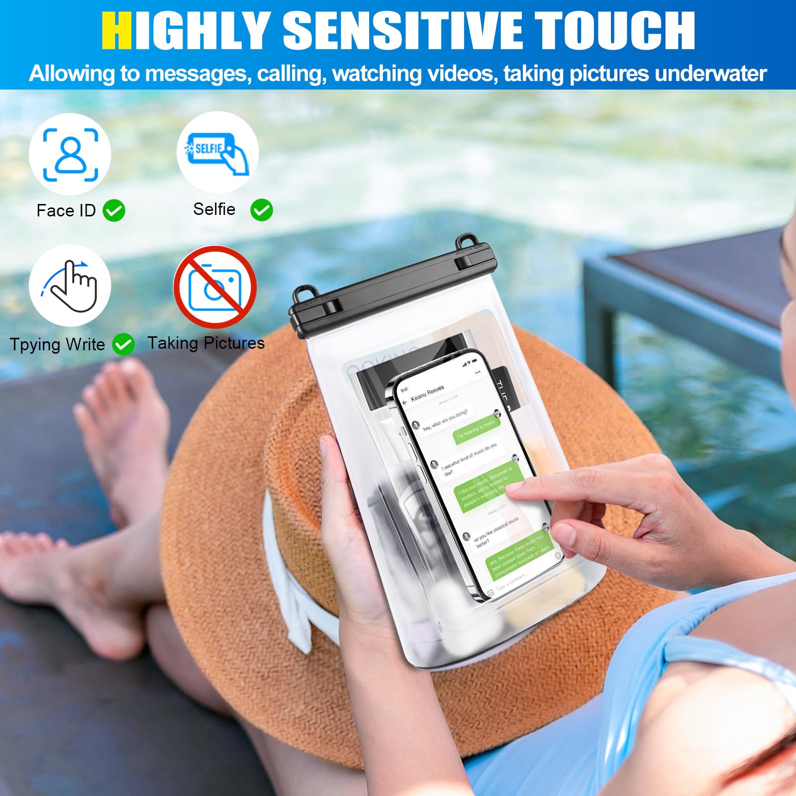 2L Waterproof Phone Pouch Dry Bag for iPhone 16 15 14 11 Pro Max & Samsung Galaxy S24 S21 - Floating Large Capacity Waterproof Case Stores Phone, Sunscreen, Sunglasses - Perfect for Beach, Swimming, Kayaking, Boating & Water Sports