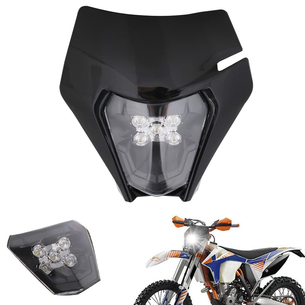 Universal LED Motorcycle Headlight Assembly - Super Bright Dirt Bike Headlamp for Enduro, Supermoto & Pit Bikes (Black) | Perfect for Night Riding & Off-Road Adventures
