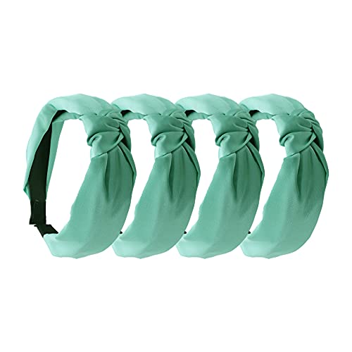 Satin Knot Headband for Women - Set of 4 Mint Hair Accessories for Workouts, Yoga, and Everyday Style