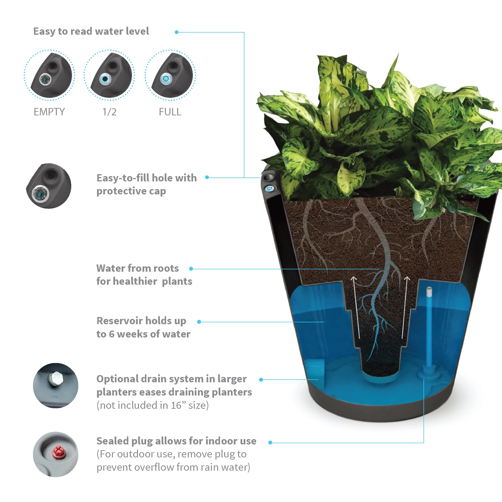 Crescent Garden Dot TruDrop Self-Watering Planter - 26 Inch Indoor/Outdoor Flower Pot in Caviar Black | Perfect for Home Decor, Patio, Balcony & Office Plants