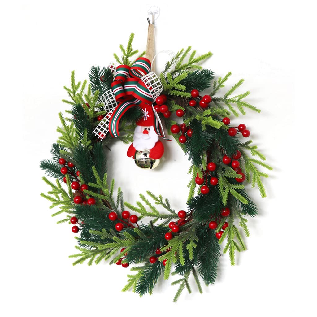 Santa Doll Bowknot Christmas Wreath - Traditional Holiday Door Decor, Festive Garland for Christmas Party & Home Decoration | Perfect for Front Door, Mantel, and Holiday Scenery
