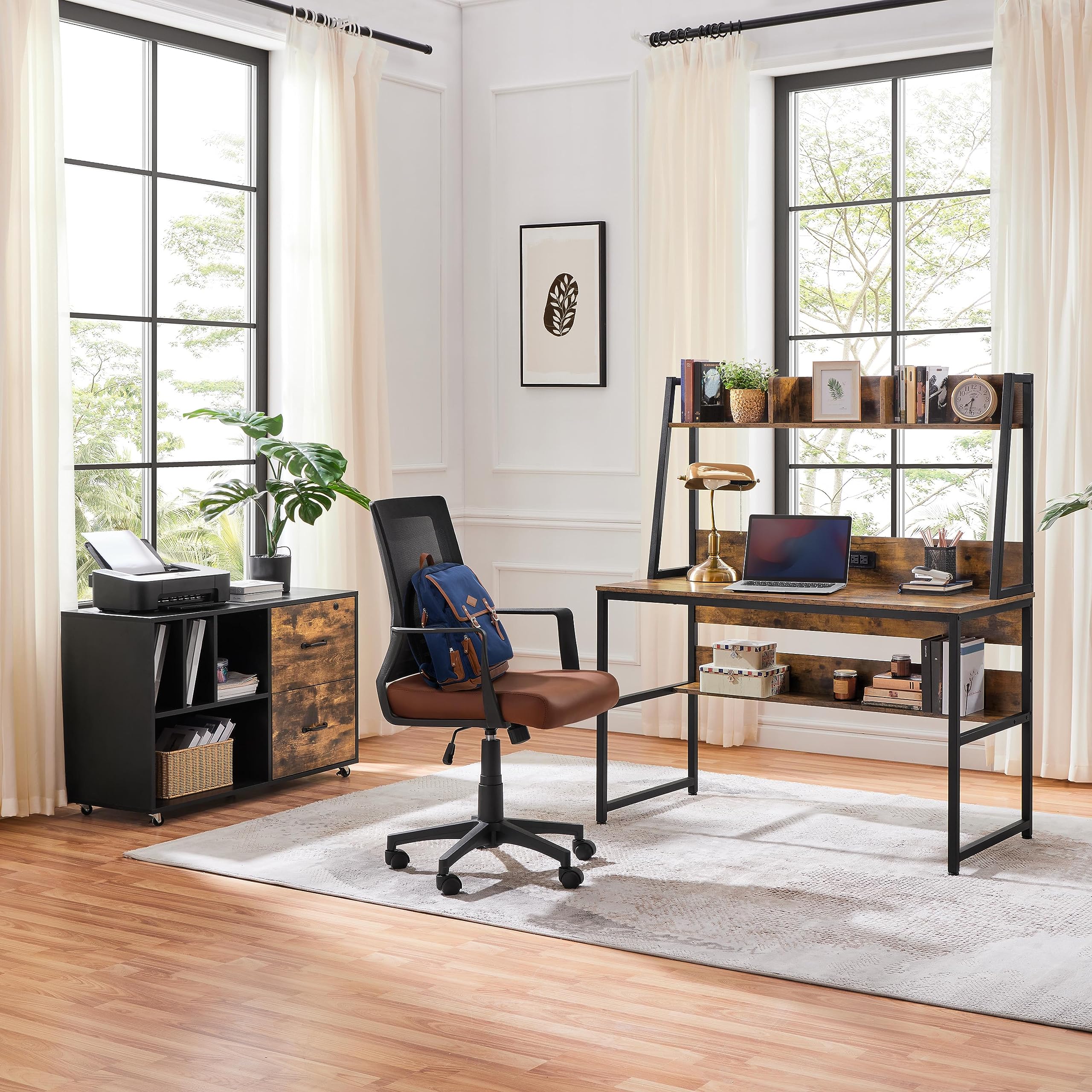Yaheetech Modern Rustic Brown Home Office Desk and Chair Set - 47