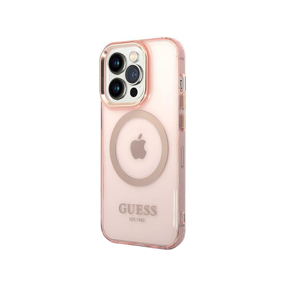 GUESS Ring Edition Translucent Black Case for iPhone 14 Pro Max - Slim Protective Phone Cover with Grip Ring Stand for Hands-Free Viewing & Selfies