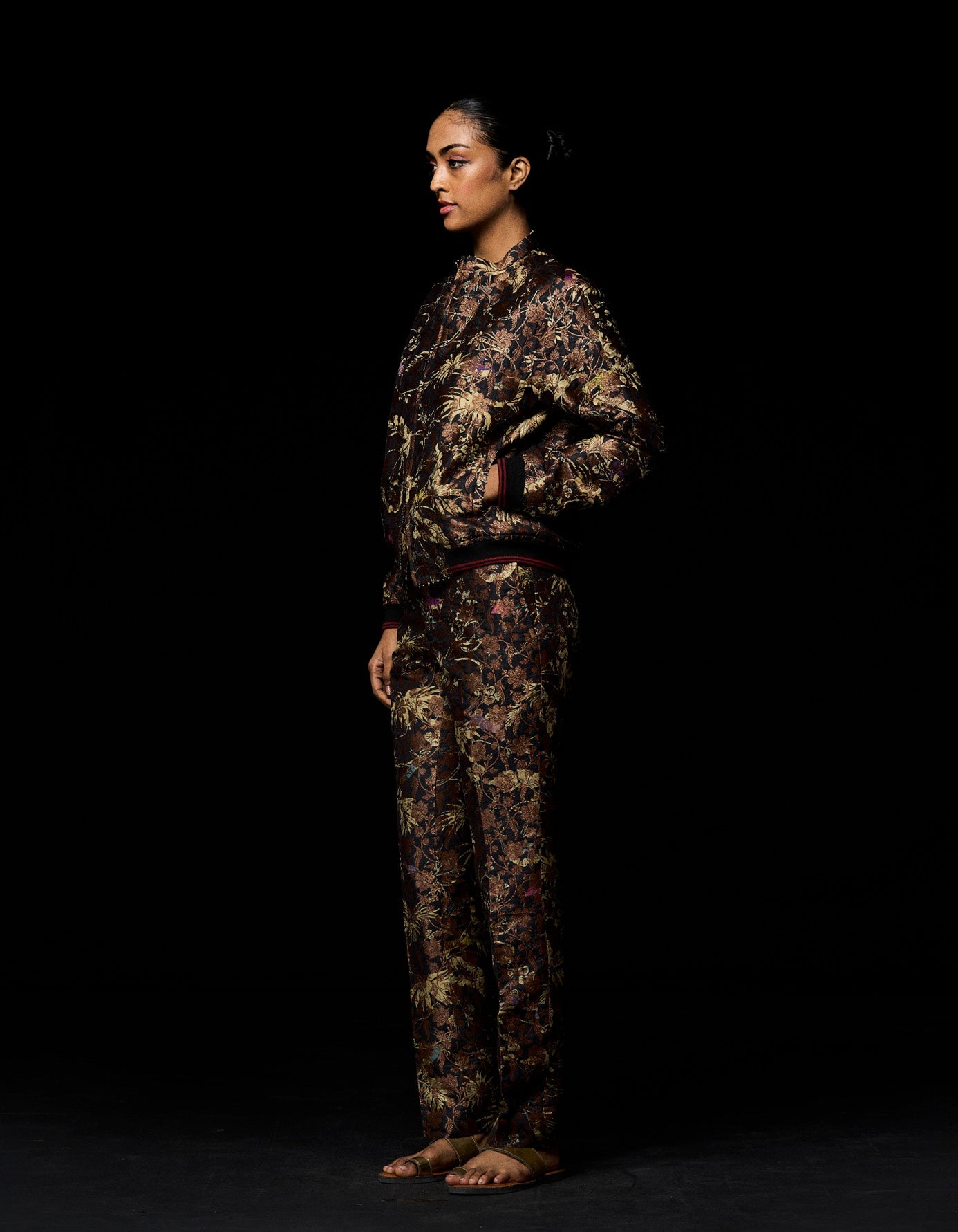 Classic Black Silk Brocade Trousers for Women - Elegant Formal Pants for Office, Evening Events & Special Occasions