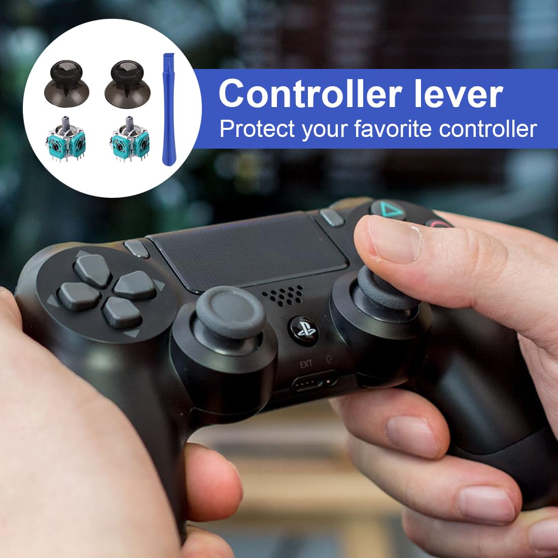 PS5/PS4 Controller Analog Stick Repair Kit - 7-in-1 Replacement Joystick Set with Opening Tools for DualSense & DualShock 4 - Fix Drift & Worn-Out Sticks for Gaming & Streaming