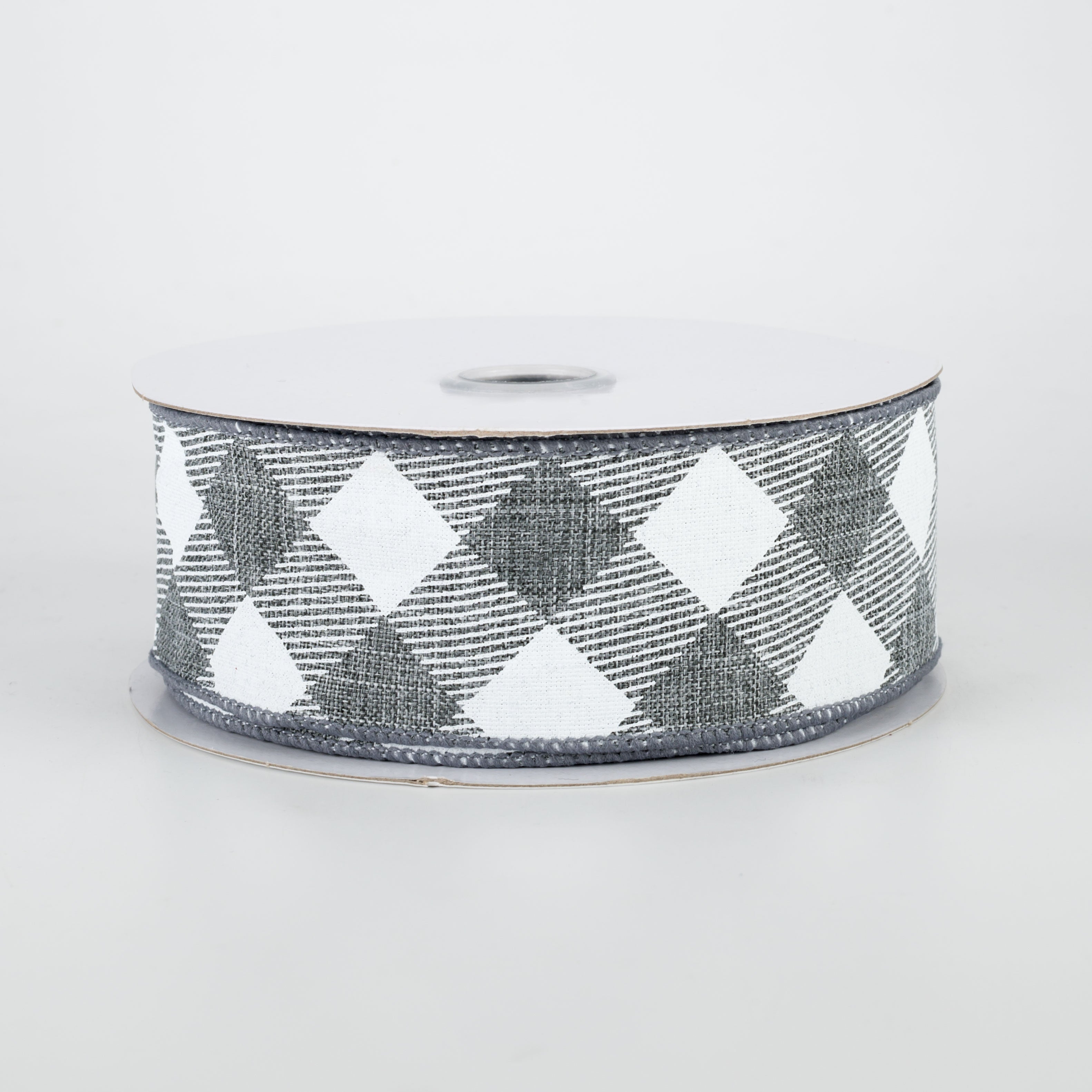 1.5 Inch Diagonal Check Ribbon - Grey and White Grosgrain Ribbon (10 Yards) for Gift Wrapping, Crafts, and DIY Projects