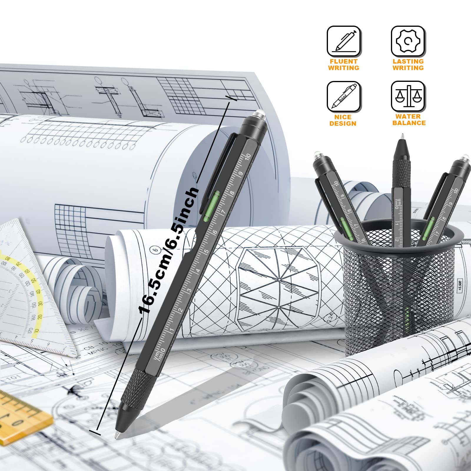 9-in-1 Multi-Tool Pen Set for Men - Black & Silver (2-Pack) | Perfect Father's Day Gift, Cool Gadgets & Practical EDC Tools for Dad, Office, Camping & Everyday Use