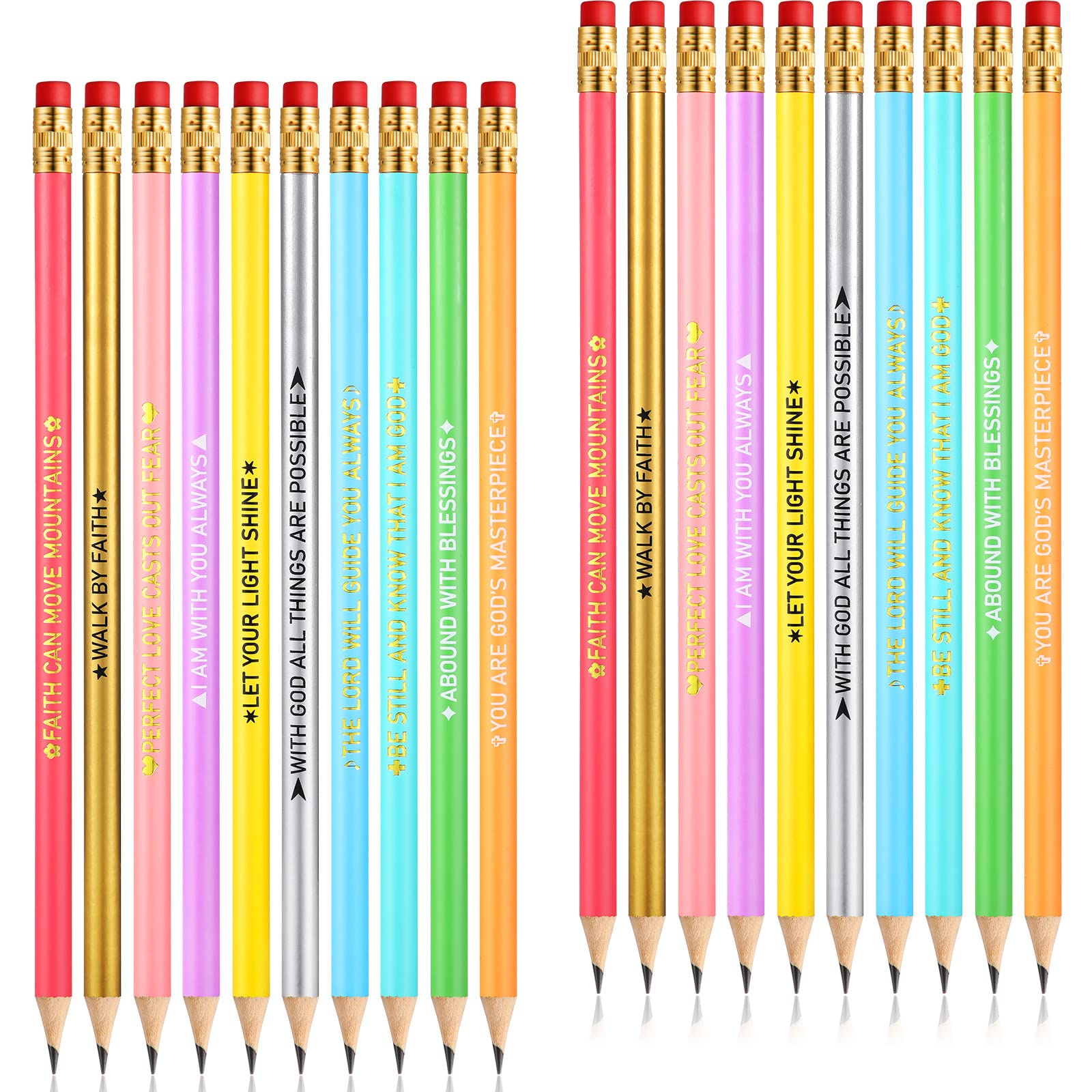 20 Pack Inspirational Motivational Pencils with Uplifting Quotes - #2 HB Pencils for School, Office & Bible Study - Fun Colorful Encouragement Pencils for Kids, Students, Teachers (Bright Colors) - Perfect for Classroom Rewards, Gift Giving & Daily Motivation