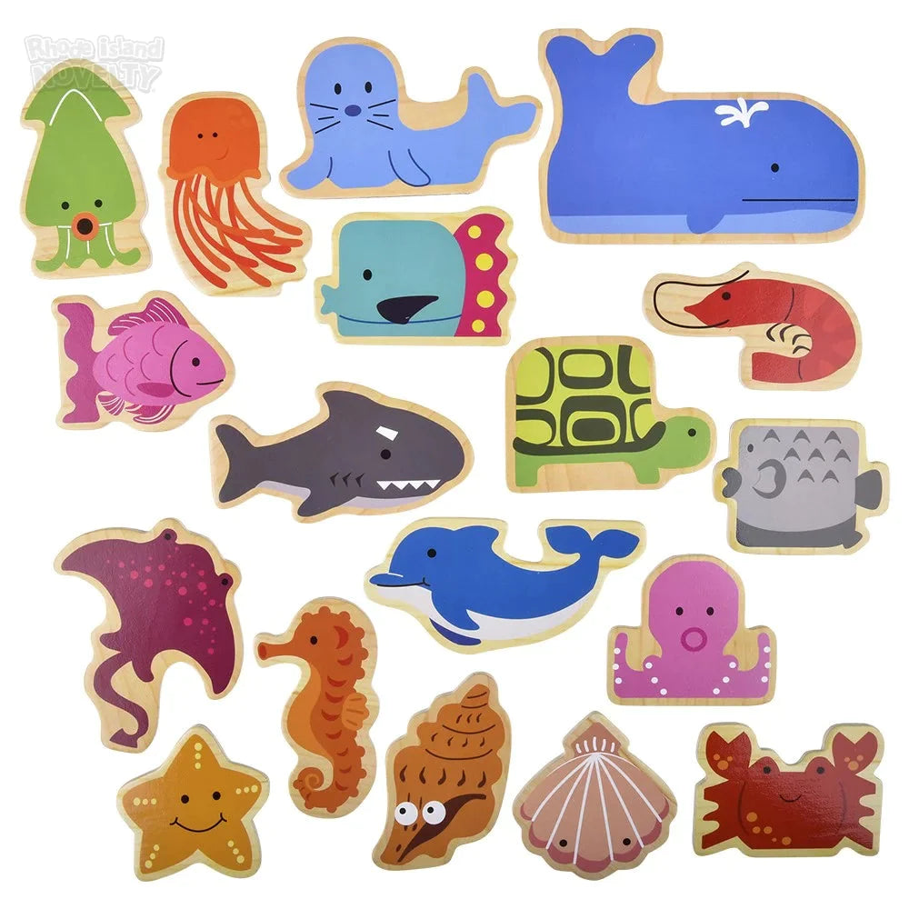 18-Piece Wooden Aquatic Animal Puzzle - Fun & Educational Toy for Kids - Perfect for Home, Classroom & Travel Activities