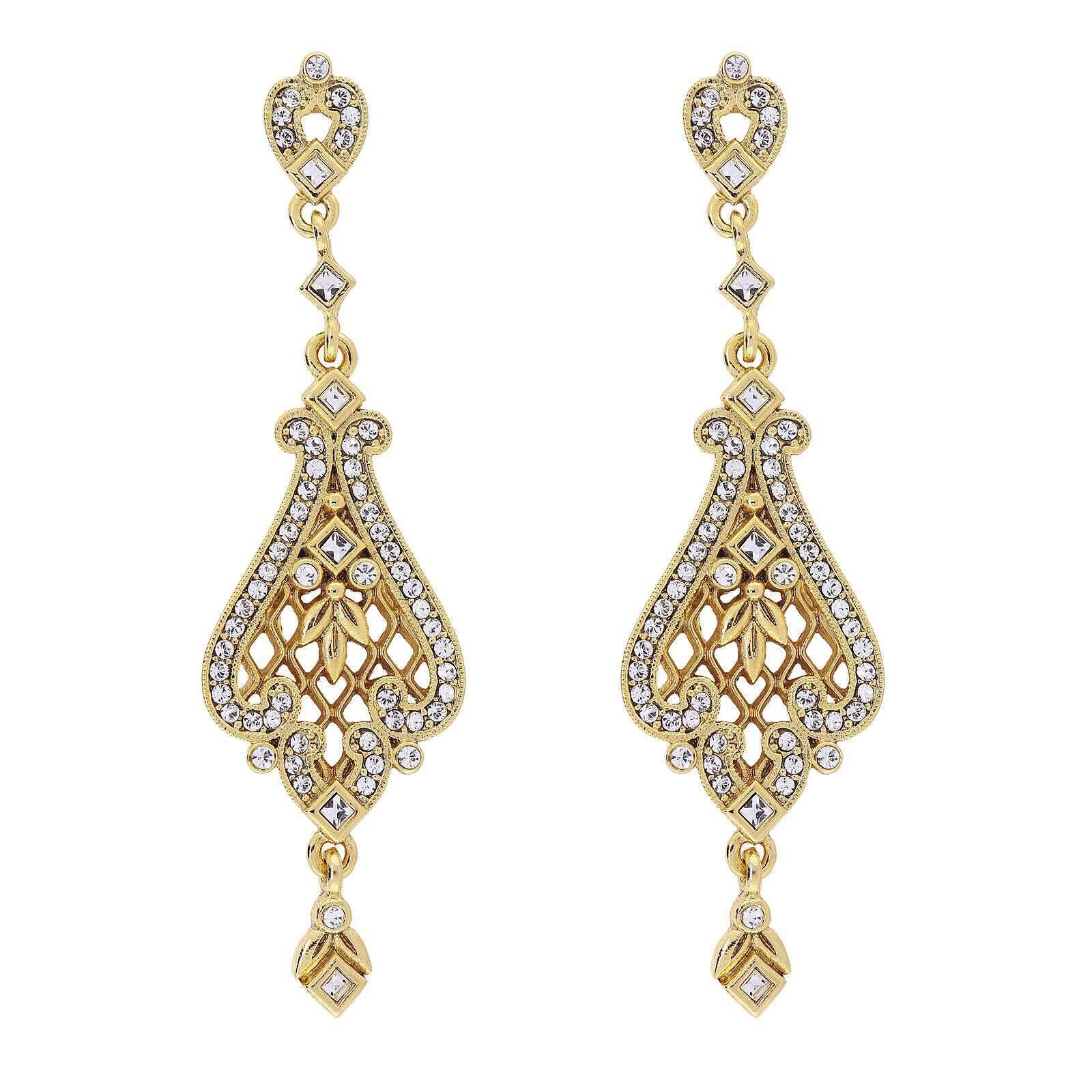 1928 Bridal Jewelry - Elegant Filigree Pave Austrian Crystal Drop Earrings for Women | Perfect for Weddings, Parties & Special Occasions