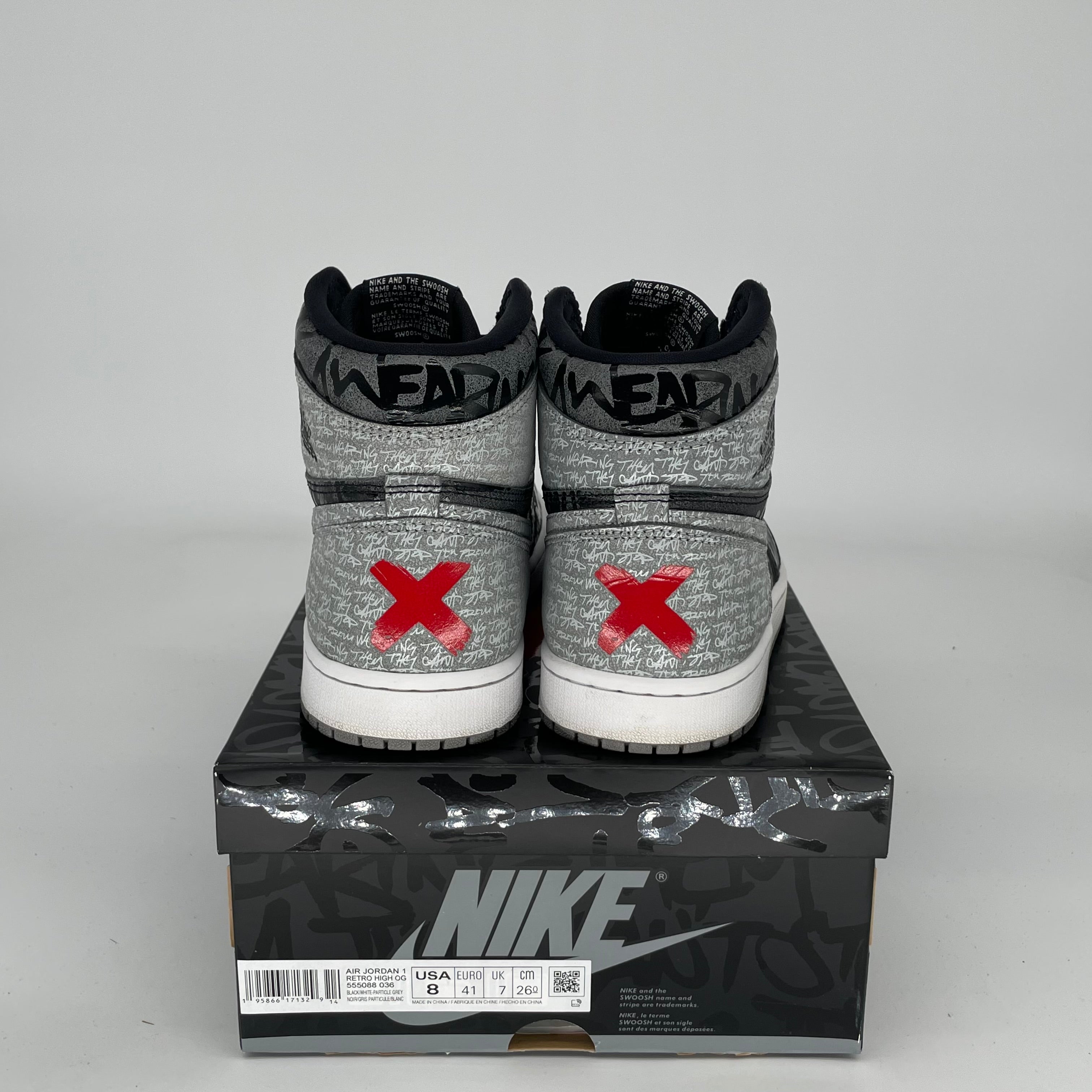 AIR JORDAN 1 REBELLIONAIRE Sneakers Size 8 Men's Basketball Shoes 555088-036 Black/Grey - Perfect for Streetwear, Casual Outfits & Sneaker Collectors