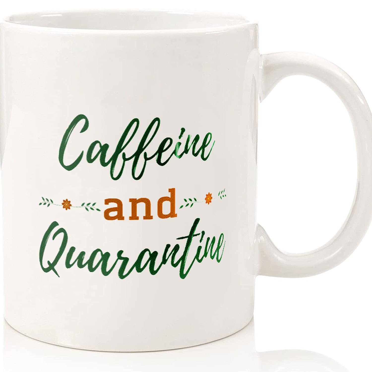 Funny Caffeine & Quarantine Coffee Mug - 11oz & 15oz Ceramic Novelty Cup for Coffee & Tea Lovers - Perfect Social Distancing Gift, Pandemic Humor, Halloween Present - Great for Home Office, Virtual Meetings & Self-Isolation Moments