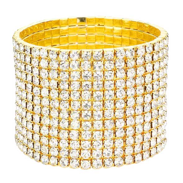 12 Row Crystal Rhinestone Stretch Bracelet for Women - Adjustable Sparkling Fashion Jewelry for Parties, Weddings & Special Occasions
