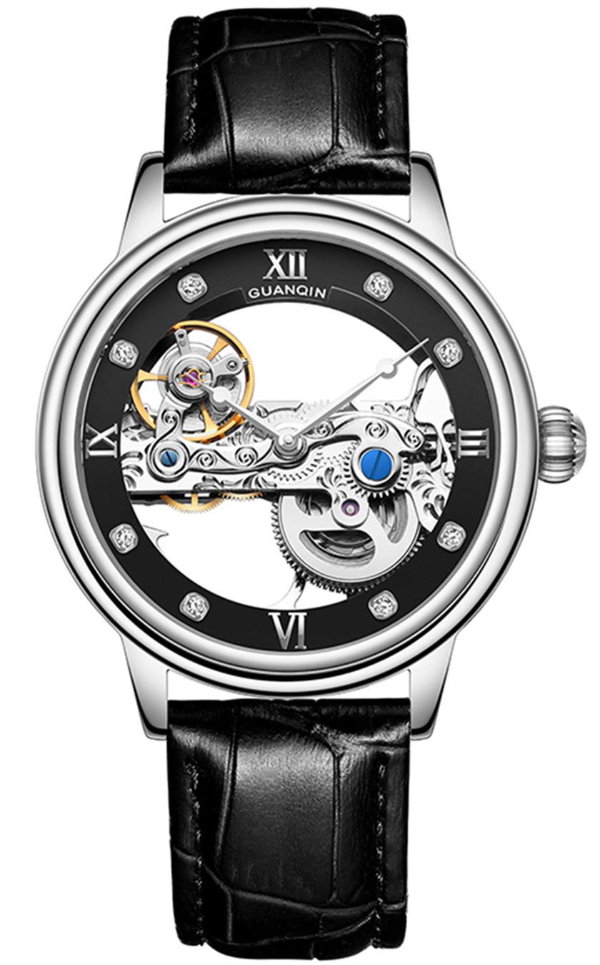 Men's Automatic Mechanical Skeleton Watch - Waterproof Luminous Tourbillon Leather Strap Casual Sport Watch for Business, Dating & Outdoor Activities