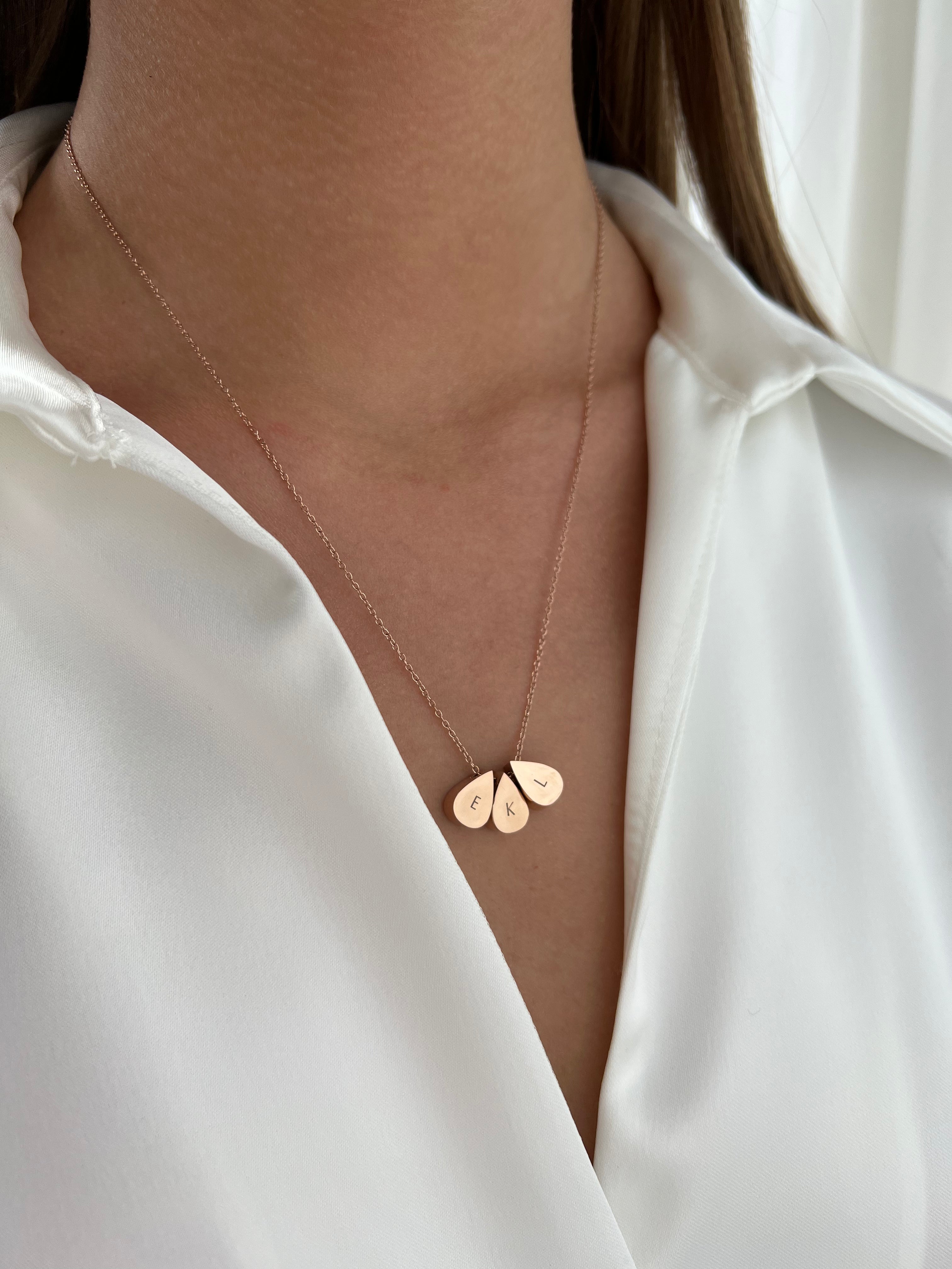 Rose Gold Teardrop Triple Bead Necklace - Elegant Dainty Jewelry for Women, Perfect for Weddings, Date Nights & Special Occasions