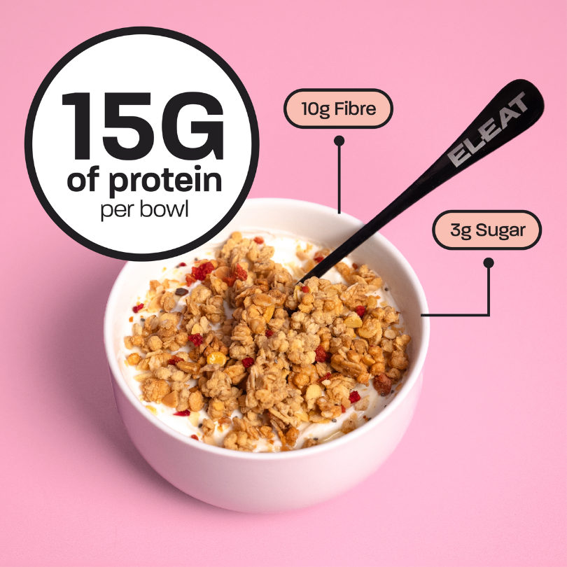 Eleat High Protein Granola - 15g Protein per Serving, Low Sugar, High Fiber, Keto & Vegan Friendly Breakfast Cereal - Perfect for Healthy Morning Meals, Post-Workout Snacks and On-the-Go Nutrition