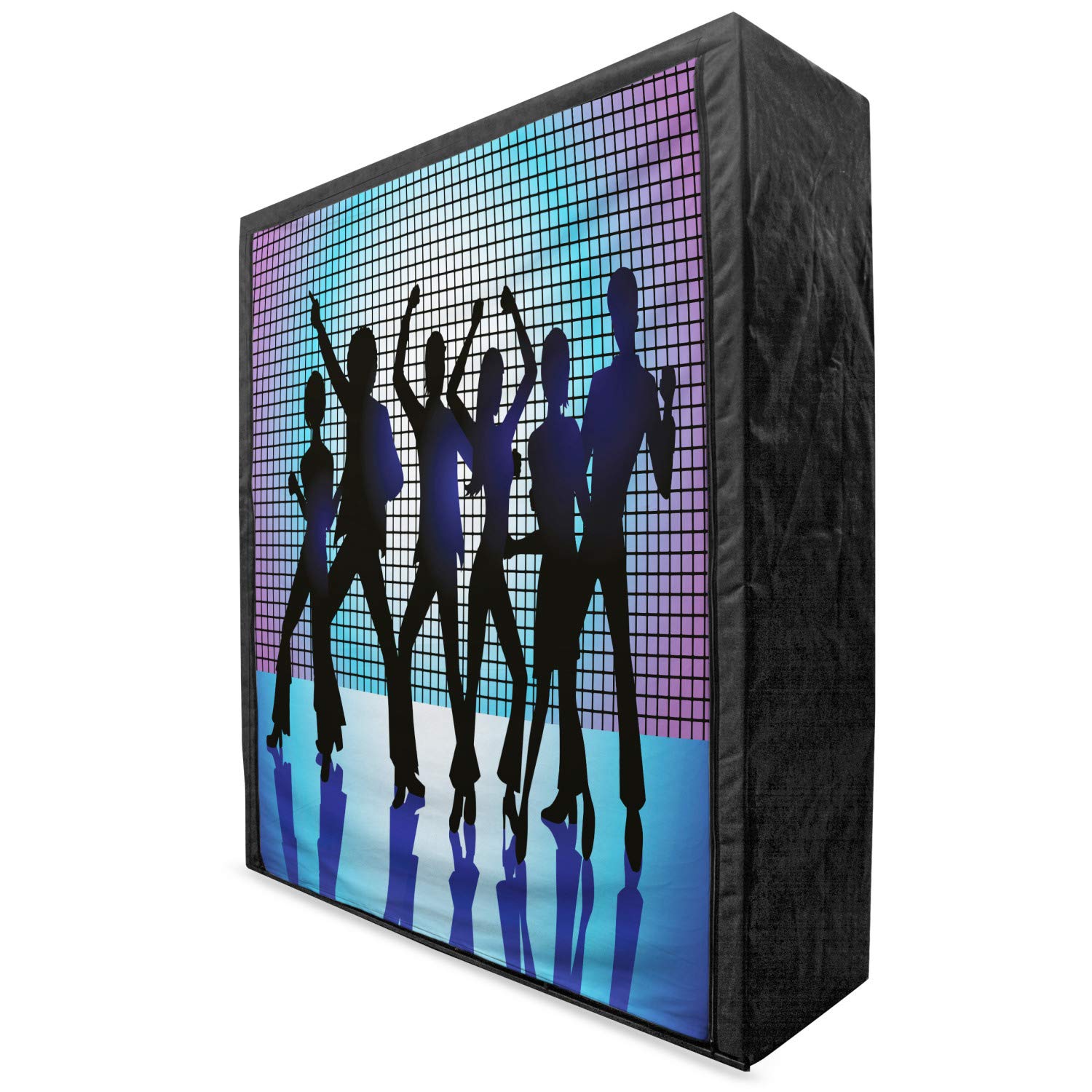 Vintage 70s Party Portable Fabric Wardrobe - Retro Nightclub Dancing Couples Print Clothing Organizer with Shelves, 59