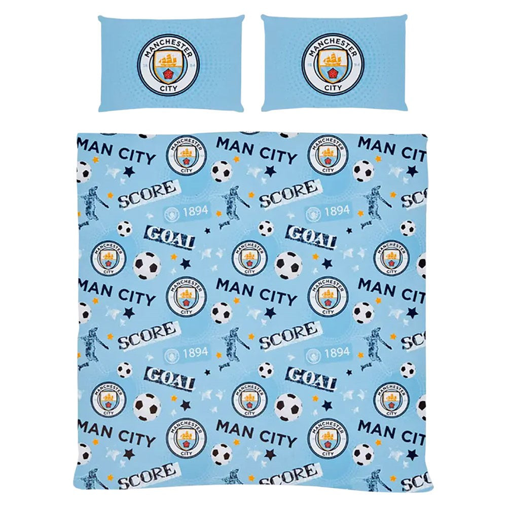 Manchester City FC Striker Double Duvet Cover Set - Premium Football Bedding for Fans - Perfect for Game Nights & Teen Bedrooms