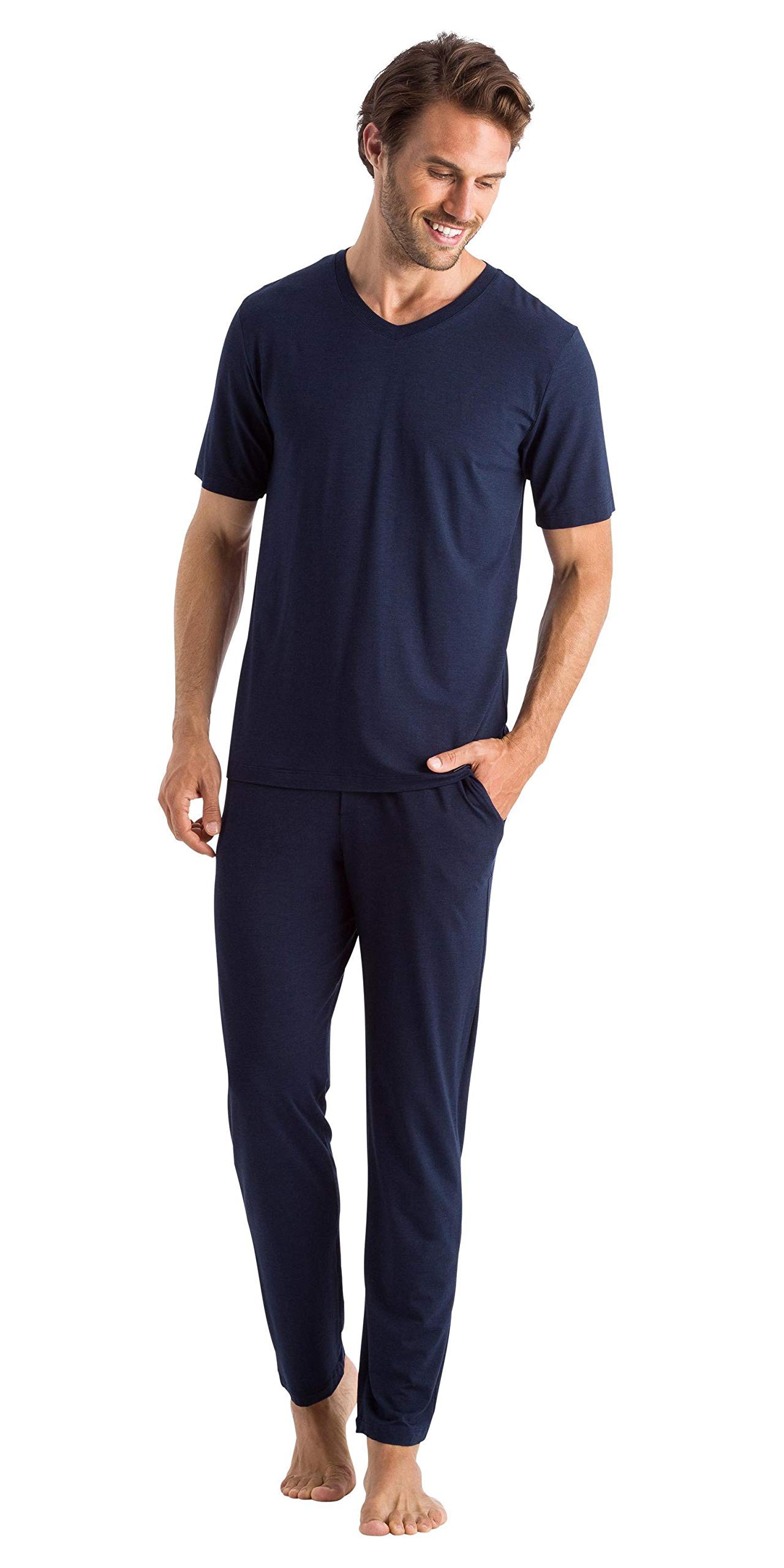 HANRO Men's Casual Short Sleeve V-Neck T-Shirt - Soft Cotton Breathable Comfort Fit for Everyday Wear, Work & Outings