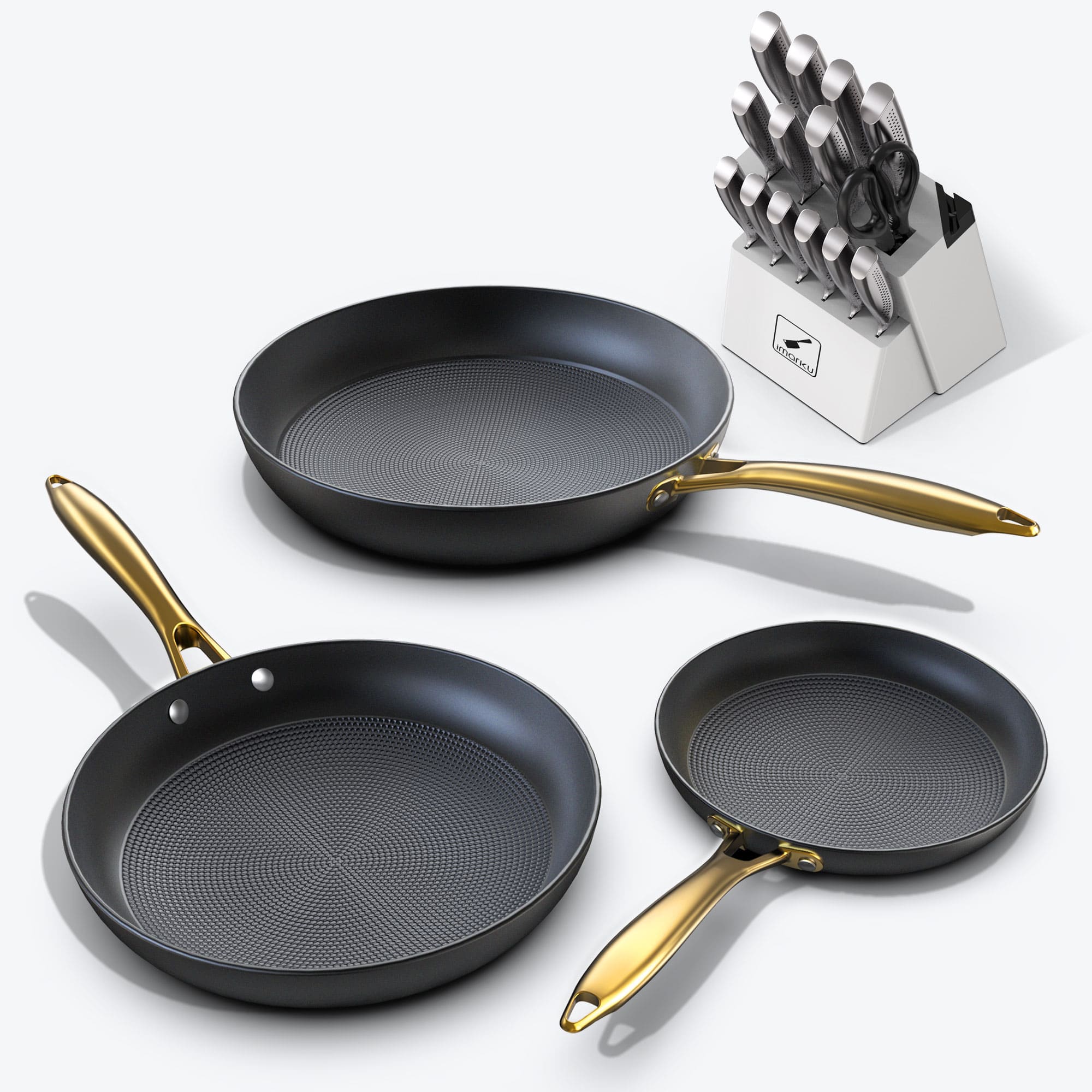 Premium Cast Iron Fry Pan Set with Golden Handle & Japanese Chef Knife Set - Nonstick Skillet & Sharp Knives for Cooking, Searing, Grilling - Perfect for Home Kitchen & Professional Chefs