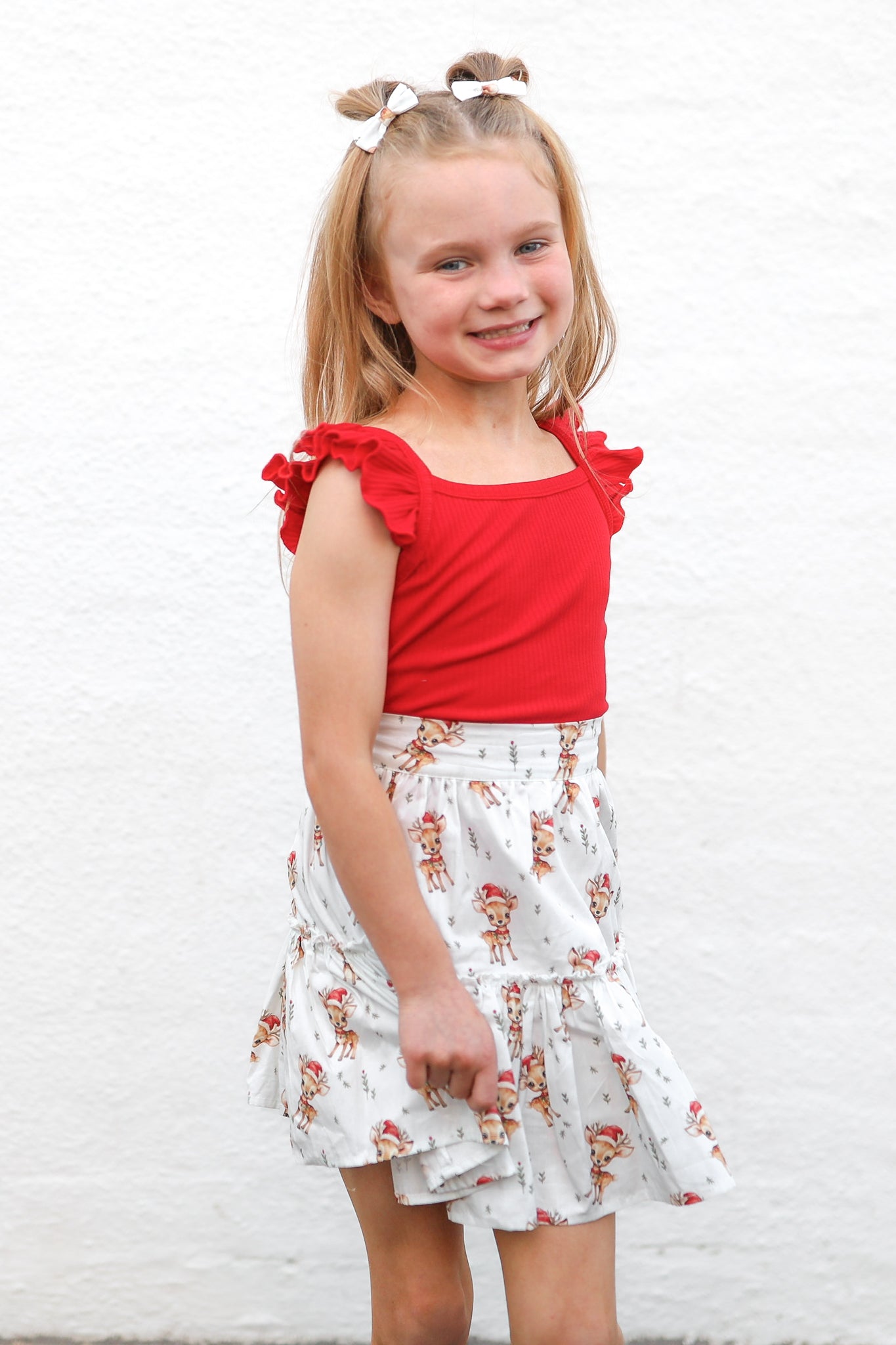 Ruffle Skirt with Dasher the Reindeer Print - Cute Christmas Party Outfit for Women & Girls | Holiday Festive Wear, Family Matching, Photo Shoot