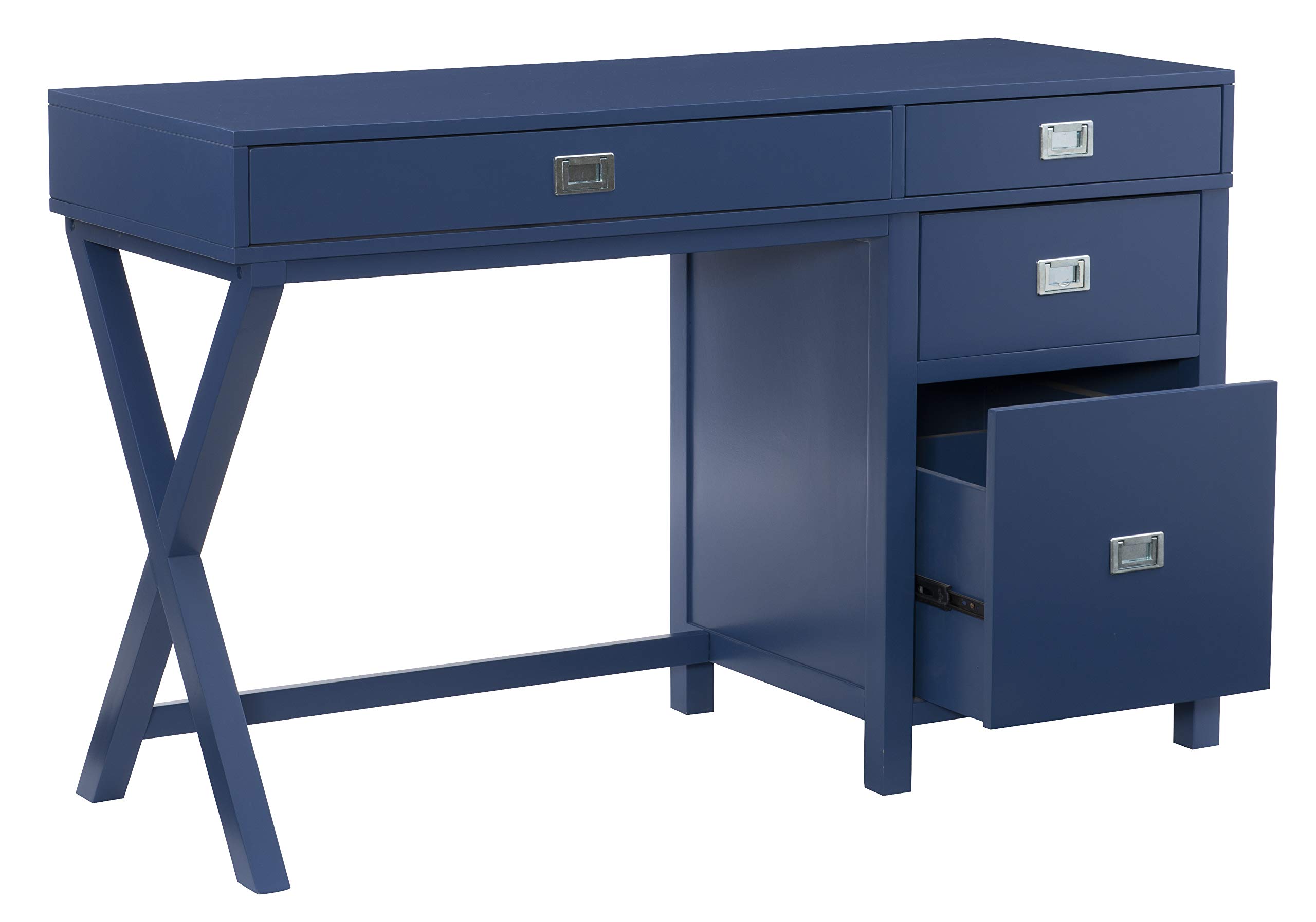 Linon Sadie Navy Blue Modern Classic Side Storage Desk - Stylish Home Office Furniture with Drawers for Organization | Perfect for Small Spaces, Dorm Rooms & Workspaces