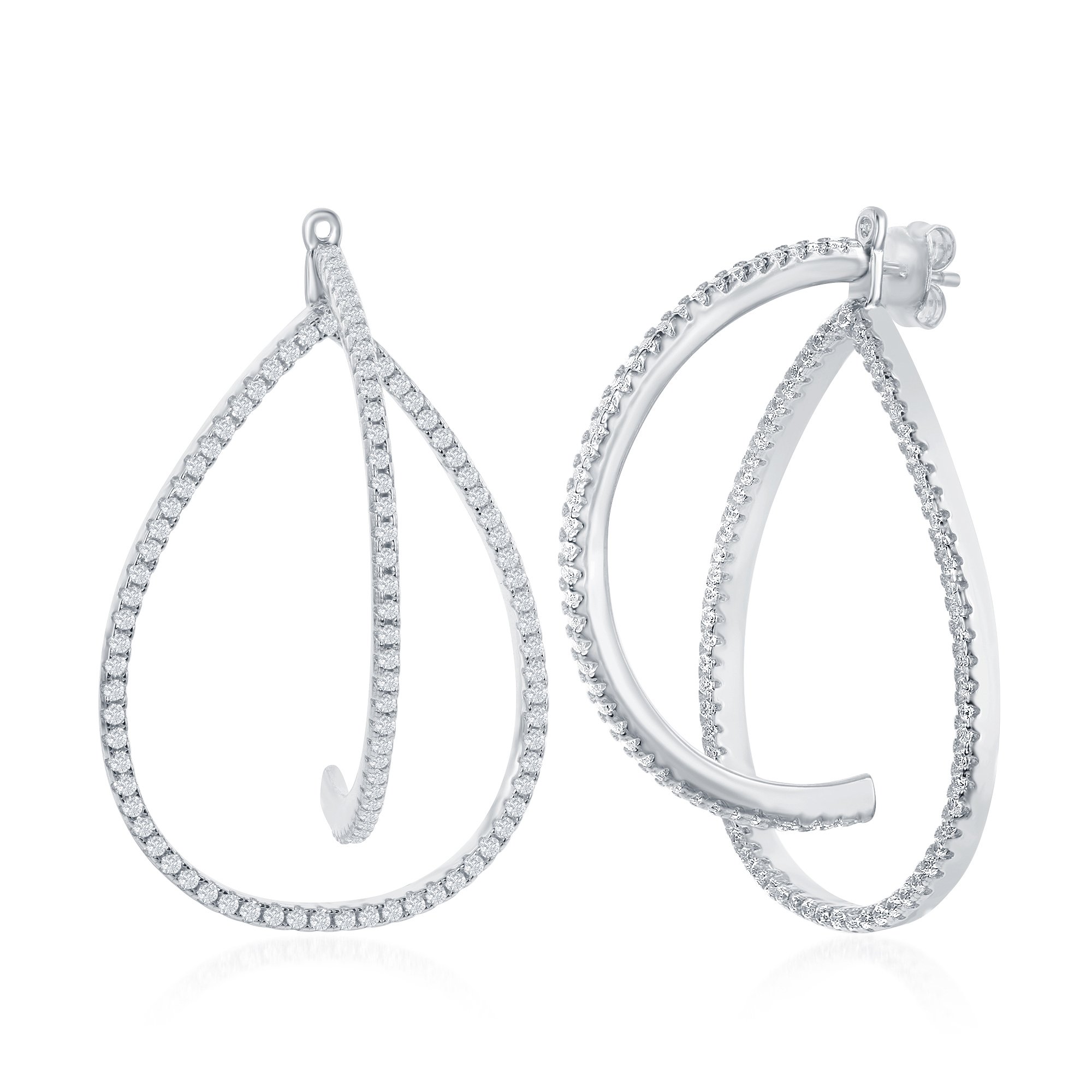Sterling Silver or Rose Gold Teardrop Cubic Zirconia Jacket Earrings for Women - Elegant Dangle Earrings for Party, Wedding & Everyday Wear