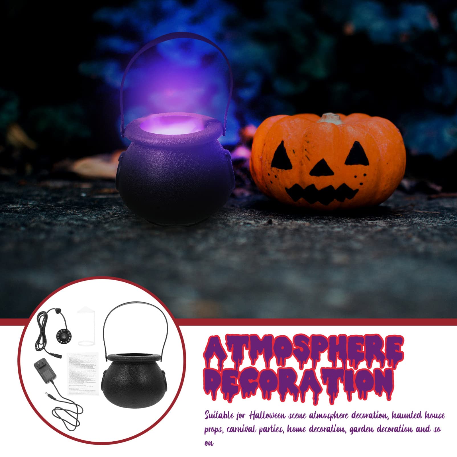 Halloween LED Witch Kettle Fog Maker with Atomized Ambient Light - Spooky Decor for Halloween Party, Haunted House & Themed Events