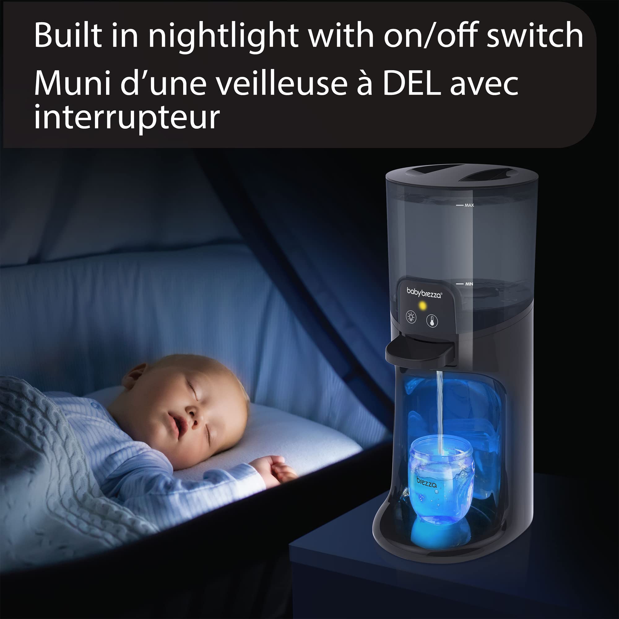 Baby Brezza Instant Warmer Advanced with LED Nightlight - Digital Baby Bottle Warmer for Formula & Breastmilk - Perfect Temperature Water Dispenser 24/7 - Ideal for Night Feedings & Travel - Black, 1.0 Count
