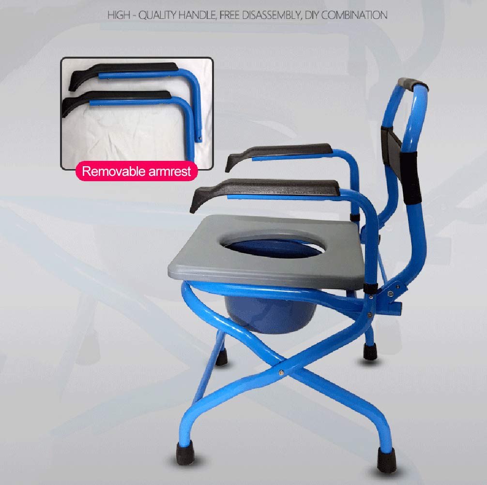 Adjustable Height Portable Medical Bedside Commode Toilet Chair with Arms - Foldable Shower Chair for Elderly, Disabled & Pregnant Women - Ideal for Home Care, Post-Surgery Recovery & Bathroom Safety