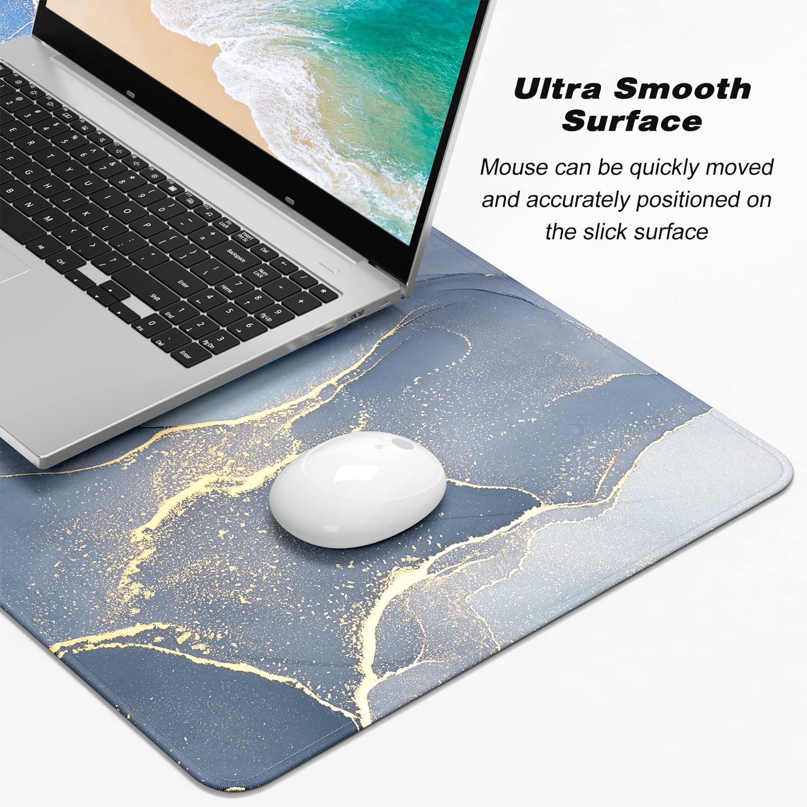 XXL Gaming Mouse Pad 31.5x15.7in - Waterproof Desk Mat with Non-Slip Base for Office & PC Gaming - Dark Blue Marble