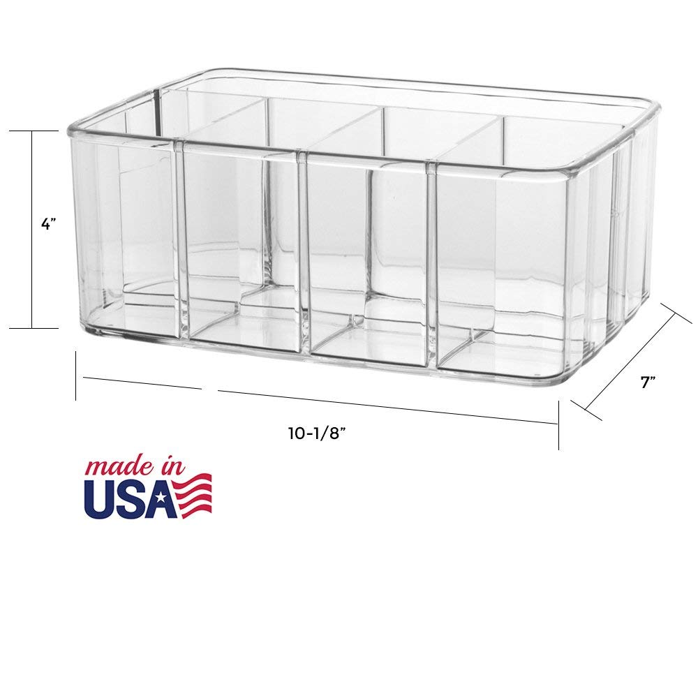 STORi 5-Compartment Clear Plastic Organizer | Rectangular Divided Makeup Vanity Storage & Office Desk Organizer | Scalloped Wall Design | Made in USA | Perfect for Bathroom Counter, Bedroom Dresser & Workspace Organization