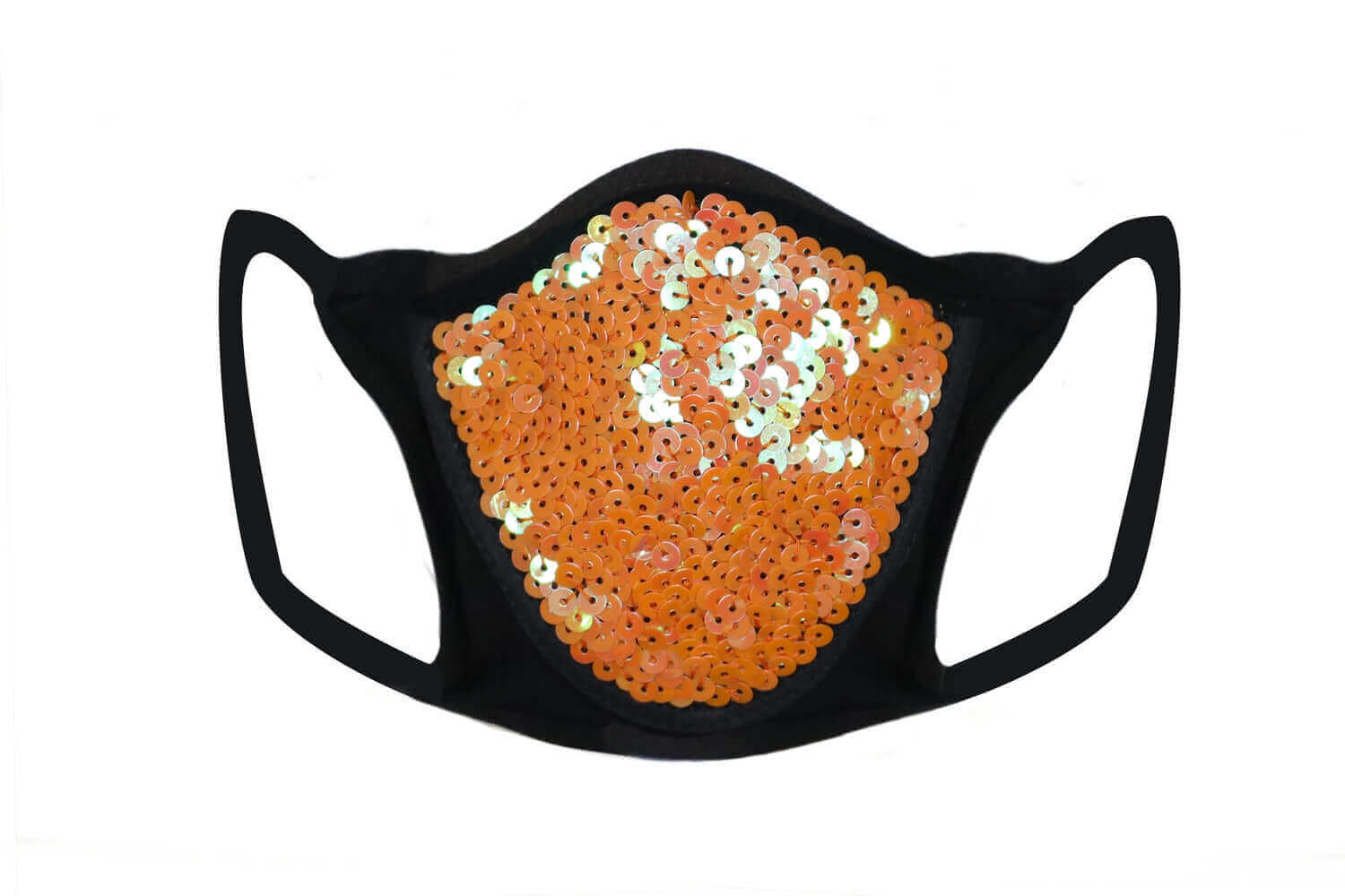 Sparkly Orange Sequin & Stretchy Lycra Face Mask with Filter - Fashionable & Protective for Parties, Concerts & Special Events