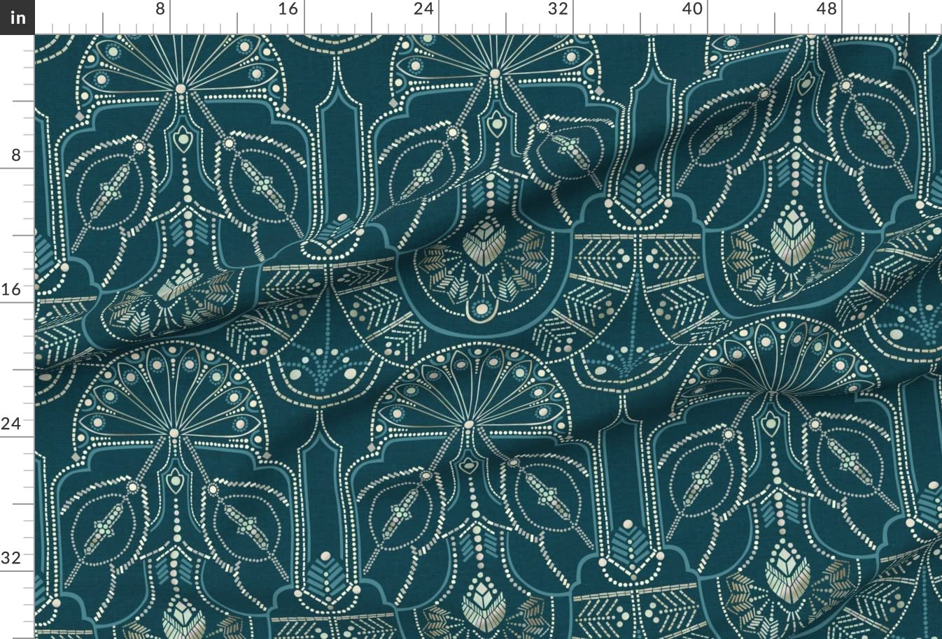 Ornamental Deco Teal Printed Minky Fabric by The Yard - Soft Plush Fabric for Sewing Baby Blankets, Quilt Backing & DIY Plush Toys - Premium Spoonflower Fabric for Nursery Decor & Craft Projects