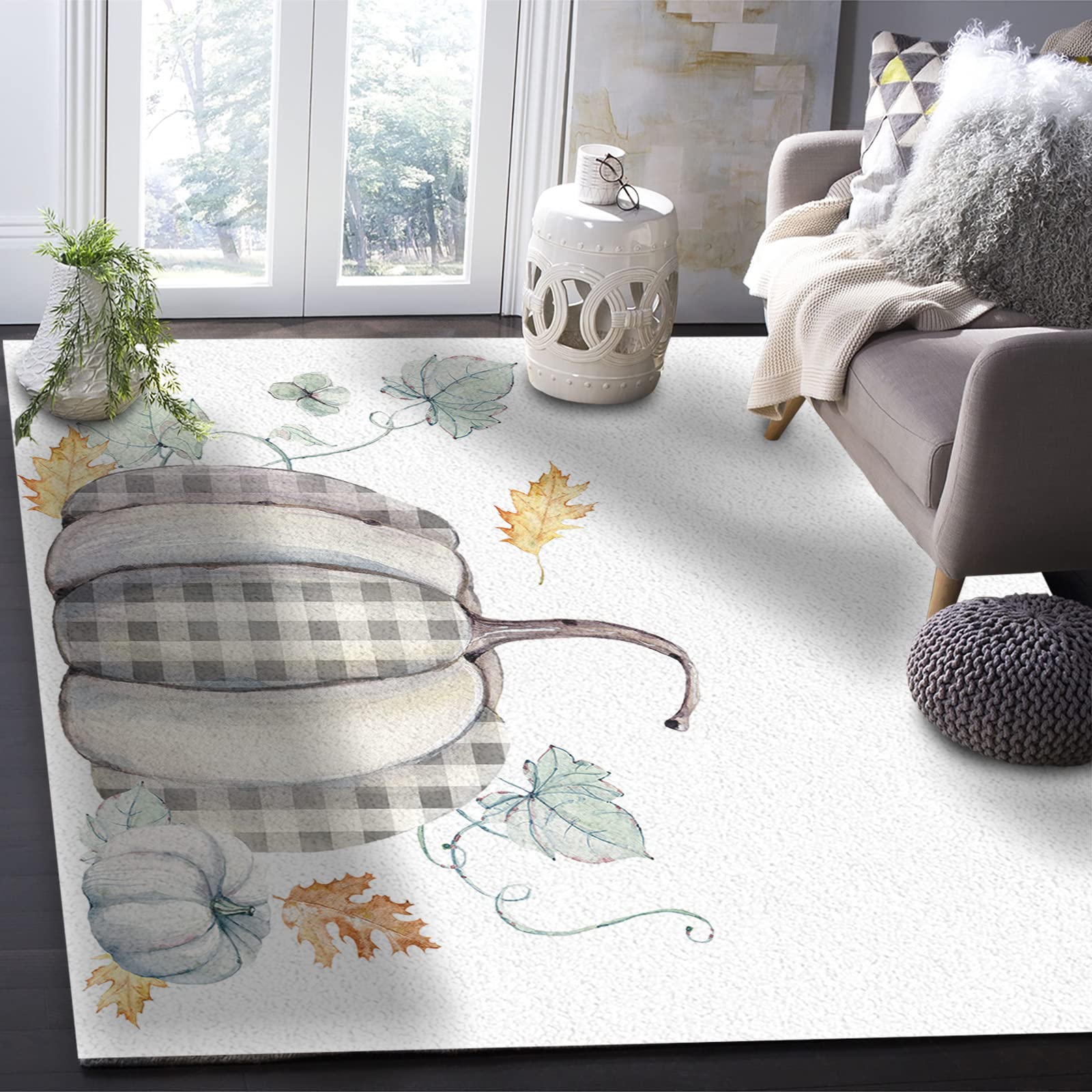 Modern Rectangle Area Rug - Soft Indoor Carpet Floor Mat for Living Room, Bedroom, Kitchen | Non-Slip Comfort Runner for Kids Play, Seasonal Decor (Happy Thanksgiving, Autumn Harvest) | Accent Throw Rug for Home Decor