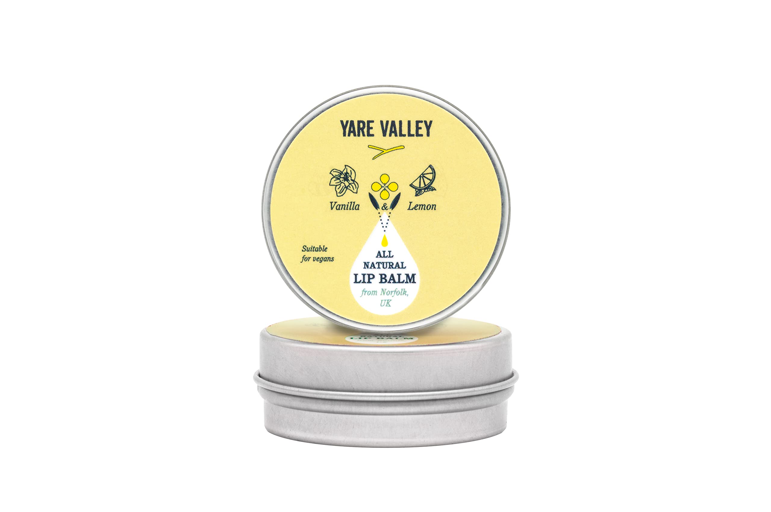 Yare Valley Oils All Natural Vanilla & Lemon Lip Balm Tin - 15g Moisturizing Lip Care for Dry Chapped Lips | Perfect for Winter, Outdoor Activities & Daily Hydration