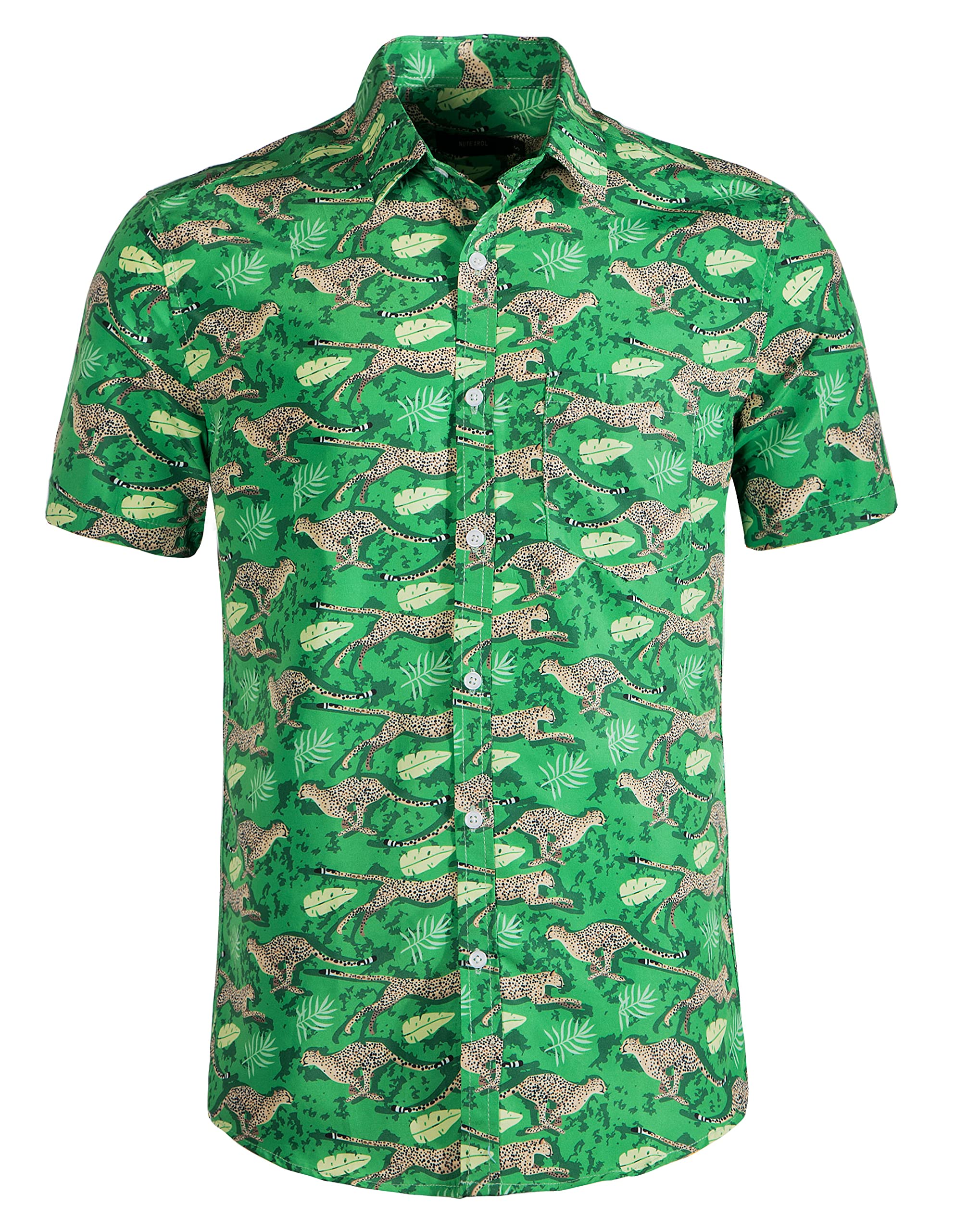 AVANZADA Men's Short Sleeve 3D Leopard Print Hawaiian Shirt - Tropical Button Down Casual Beach Shirt for Summer Vacation, Pool Party & Outdoor Activities